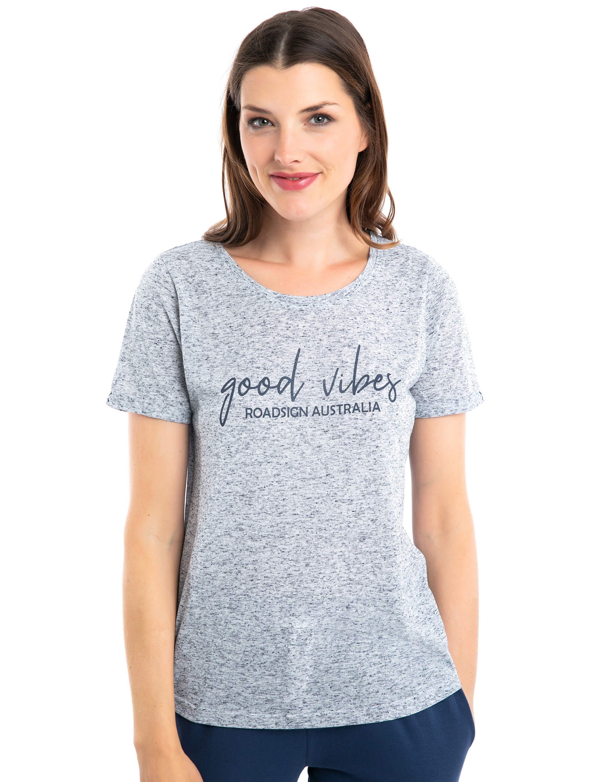 ROADSIGN australia T-Shirt Good vibes (1, 1-tlg., 1) mit Aufdruck & Rundhalsausschnitt, Melange Jersey