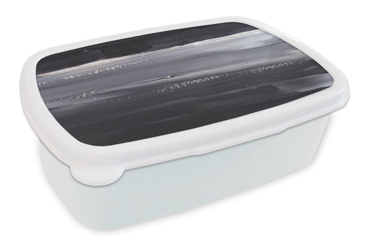 MuchoWow Lunchbox Farbe - Abstrakt - Schwarz, Kunststoff, (2-tlg), Brotbox für Kinder und Erwachsene, Brotdose, für Jungs und Mädchen weiß