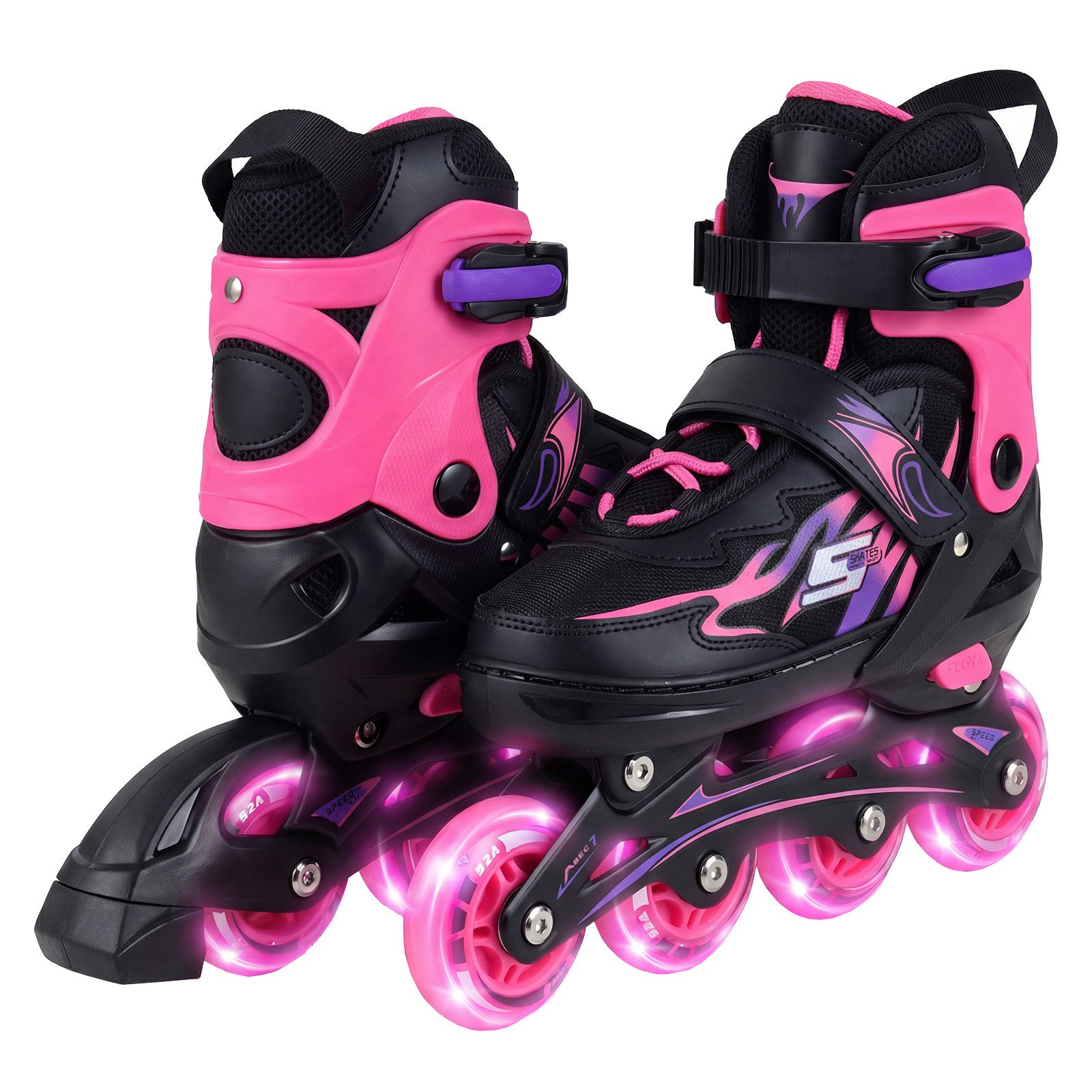 COSTWAY Rollschuhe, 4 Größen verstellbar, Inliner mit leuchtenden Rädern