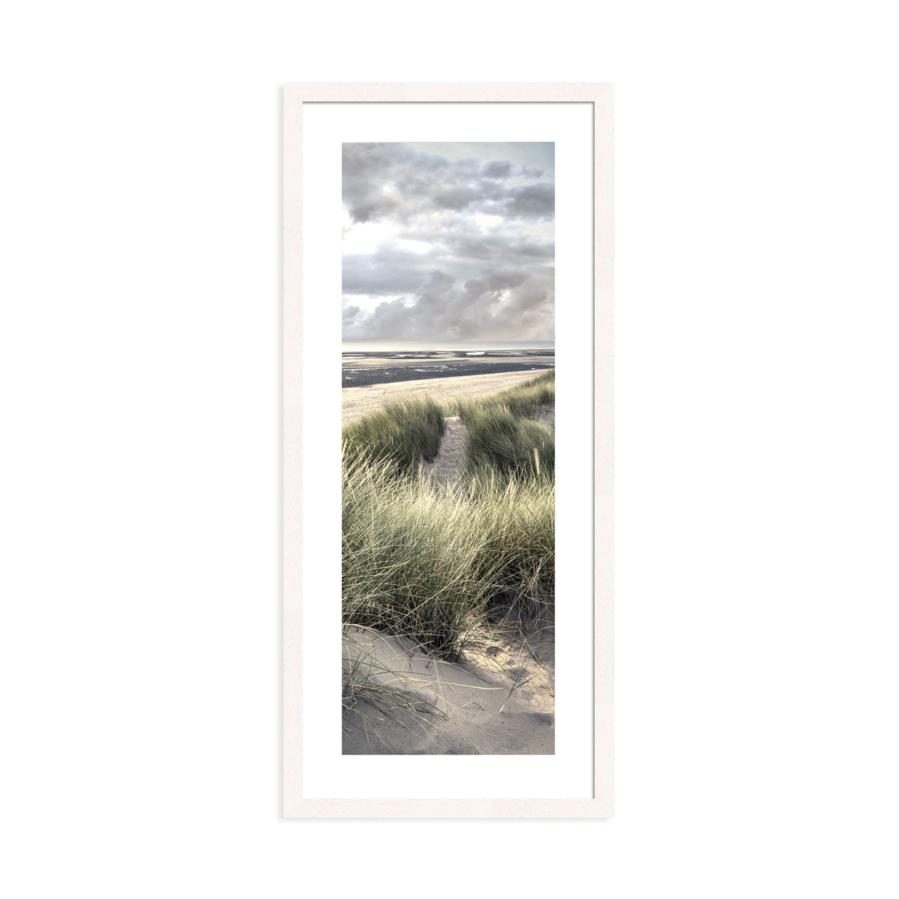 artissimo Bild mit Rahmen Bild gerahmt 30x71cm Design-Poster mit Rahmen länglich schmal Strand, Strand-Landschaft: Weg zum Meer