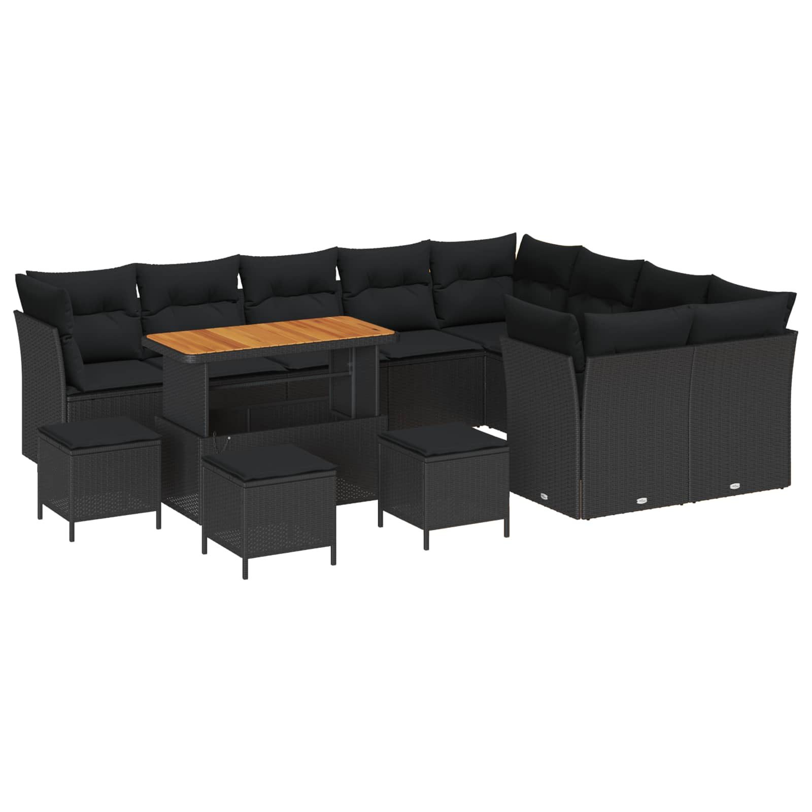 vidaXL Gartenlounge-Set Gartensofa-set 13 pcs Schwarz Poly-Rattan, (13-tlg)