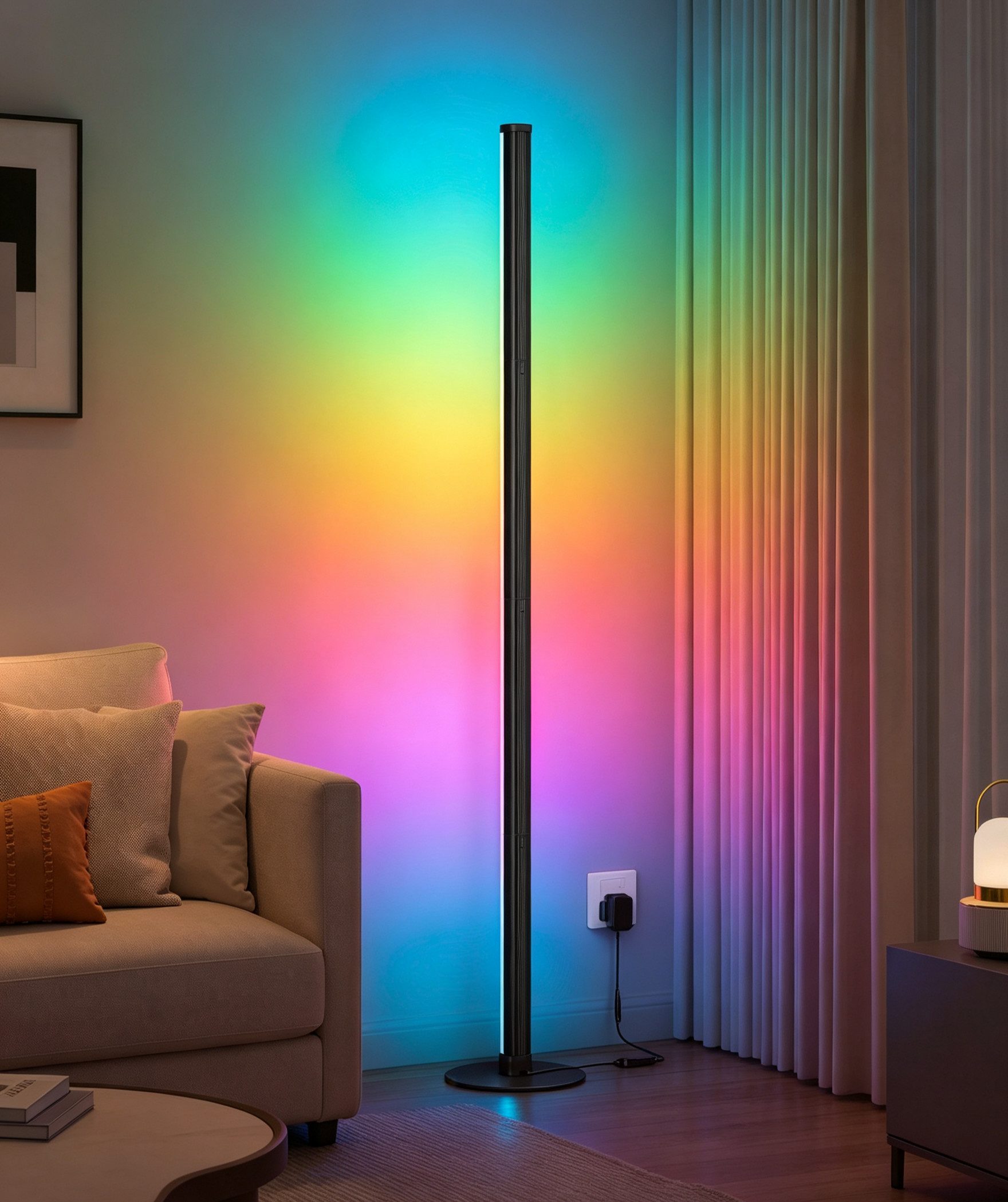 VASAGLE Stehlampe LED Wohnzimmer, Lampe Schlafzimmer, 18 x 18 x 139,4 cm, RGB, Moderne Deko Lampe mit App-Steuerung und Musik-Sync