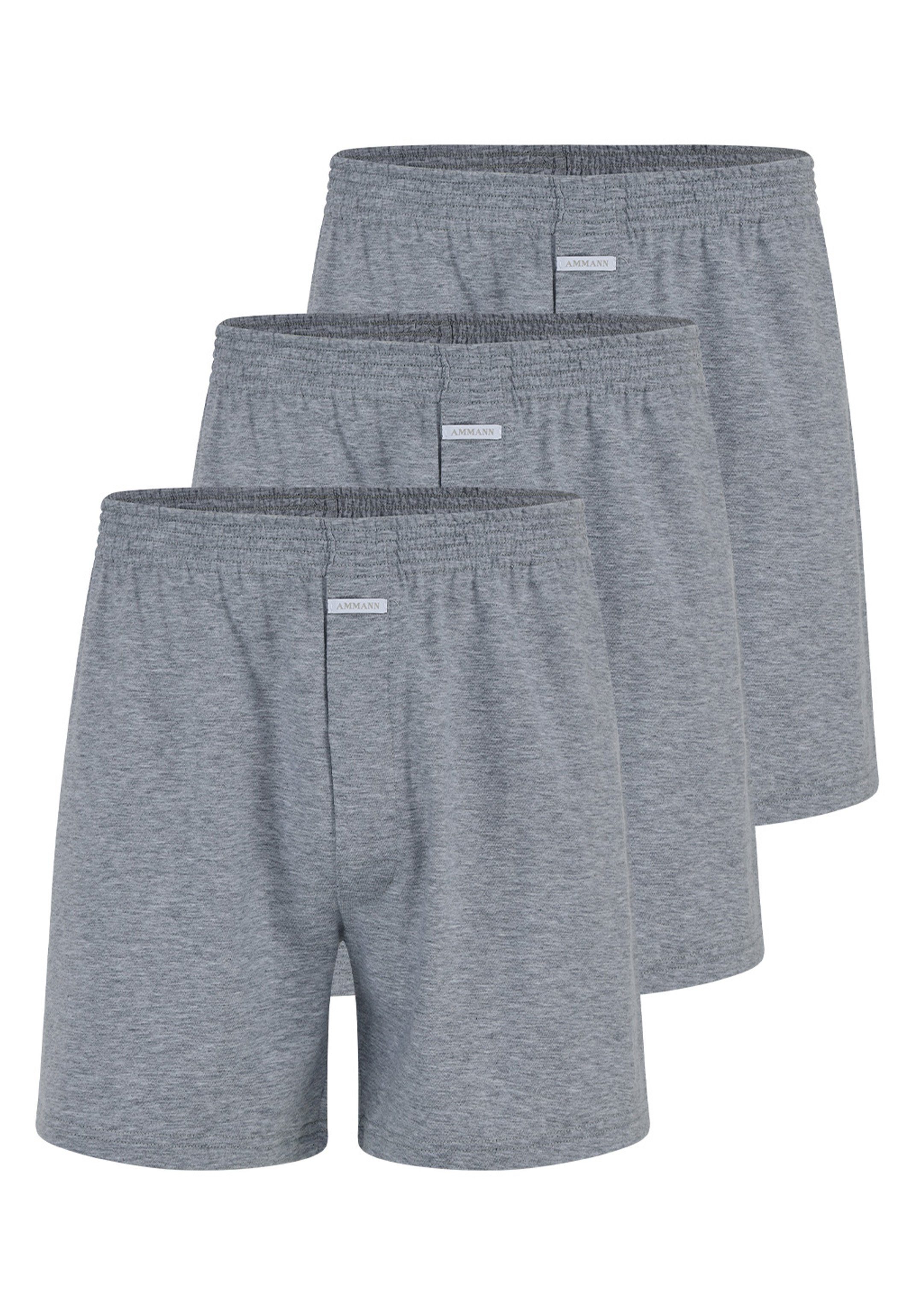 Ammann Boxershorts 3er Pack Basic (Spar-Set, 3-St) Boxershort - Baumwolle - Mit Eingriff - Shorts mit lockerem Schnitt Grau Melange