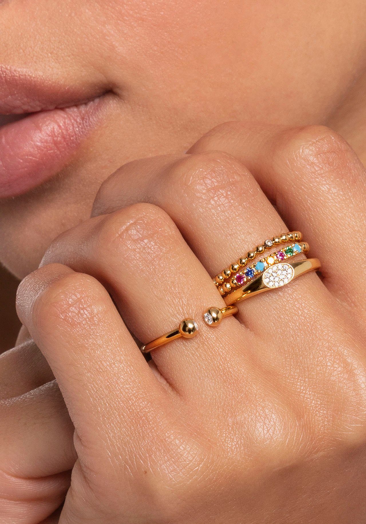 THOMAS SABO Fingerring Kugeln mit Steinen, mit Glas-Keramik Stein, Korund, Zirkonia (synth)