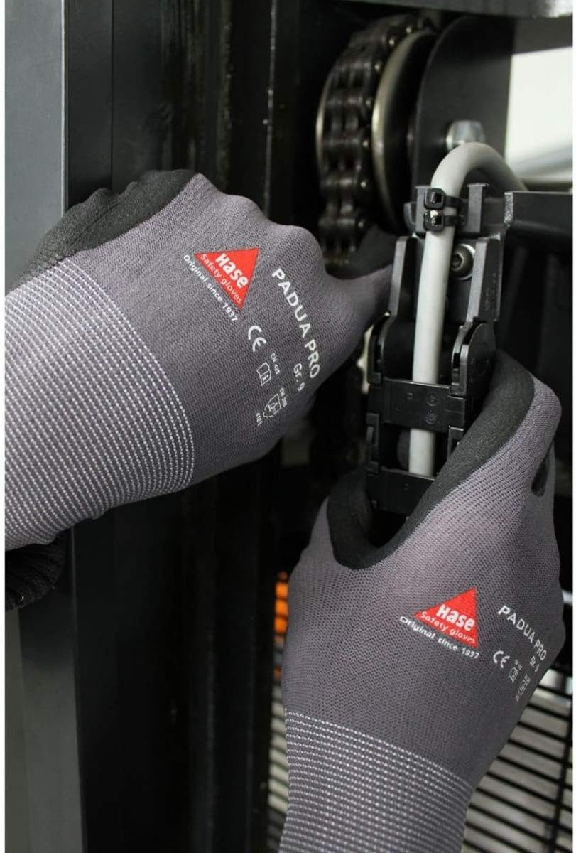 Hase Safety Gloves Arbeitshandschuhe Padua Pro (Packung, 10-St., VPE= 10 Paar, Gr 6-11) Nitril-Arbeitshandschuhe Rutschfeste Mechaniker-Handschuhe – Bild 5 von 5