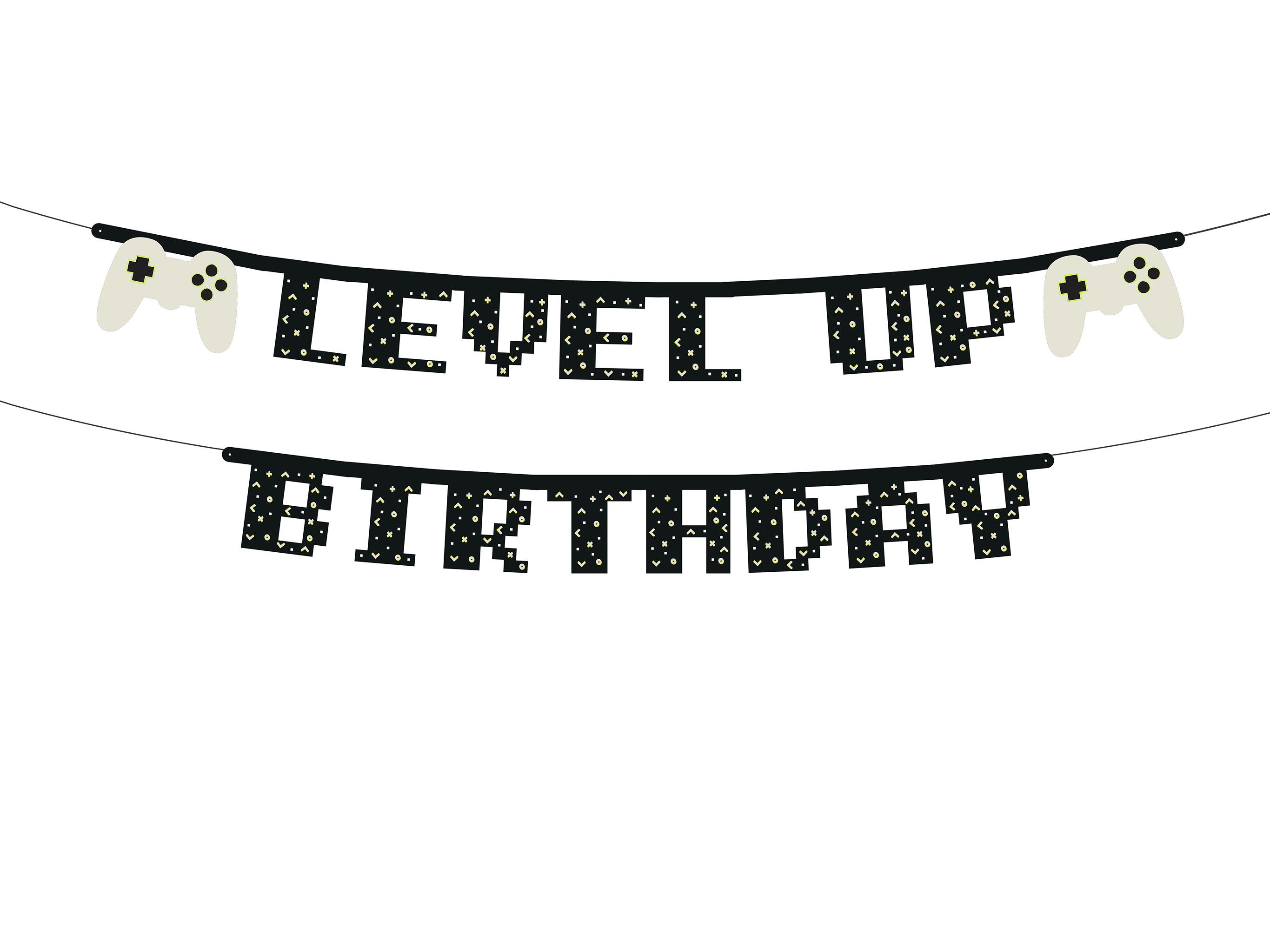 partydeco Hängedekoration, Girlande 13x250cm Banner Geburtstagsgirlande Level Up Birthday Schwarz