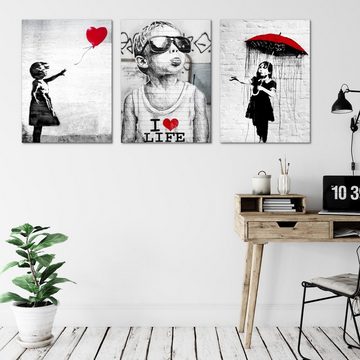 Novart Bild Wandbilder Set Banksy Style Collage - 3 Bilder Wohnzimmer Streetart, Kinder, made in Germany