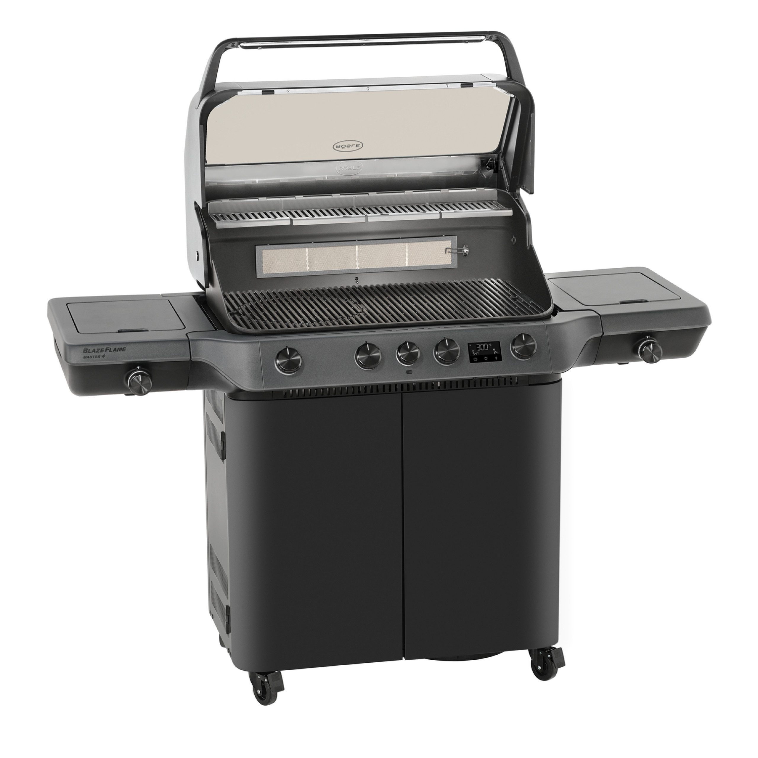RÖSLE Gasgrill Rösle Gasgrill BLAZEFLAME Master 4 Schwarz mit PRIMEZONE, Backburner