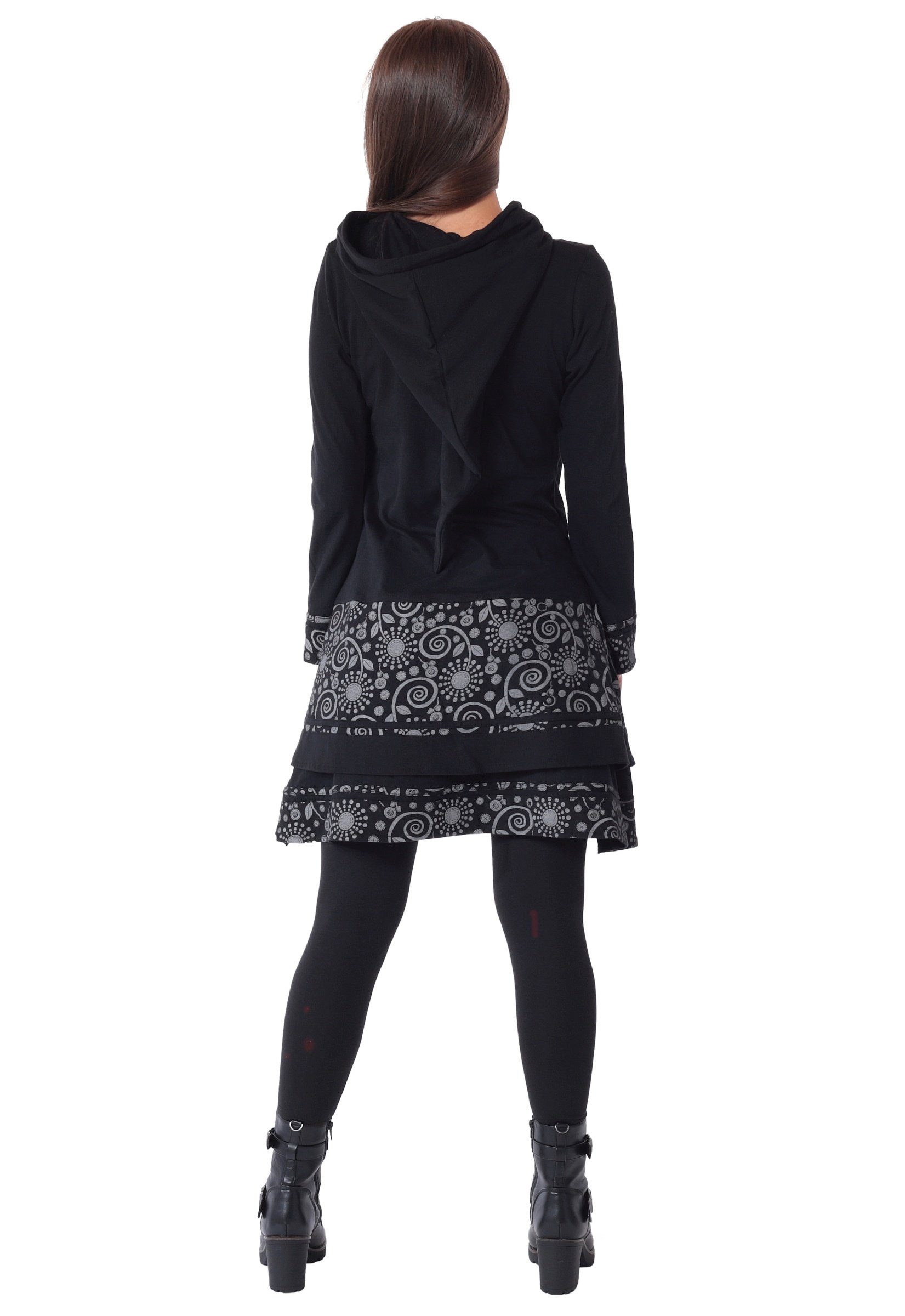 PUREWONDER Sweatkleid Elfenkleid aus Baumwolle mit Zipfelkapuze Nr. 186 Schwarz M im Patchwork-Stil – Bild 5 von 5