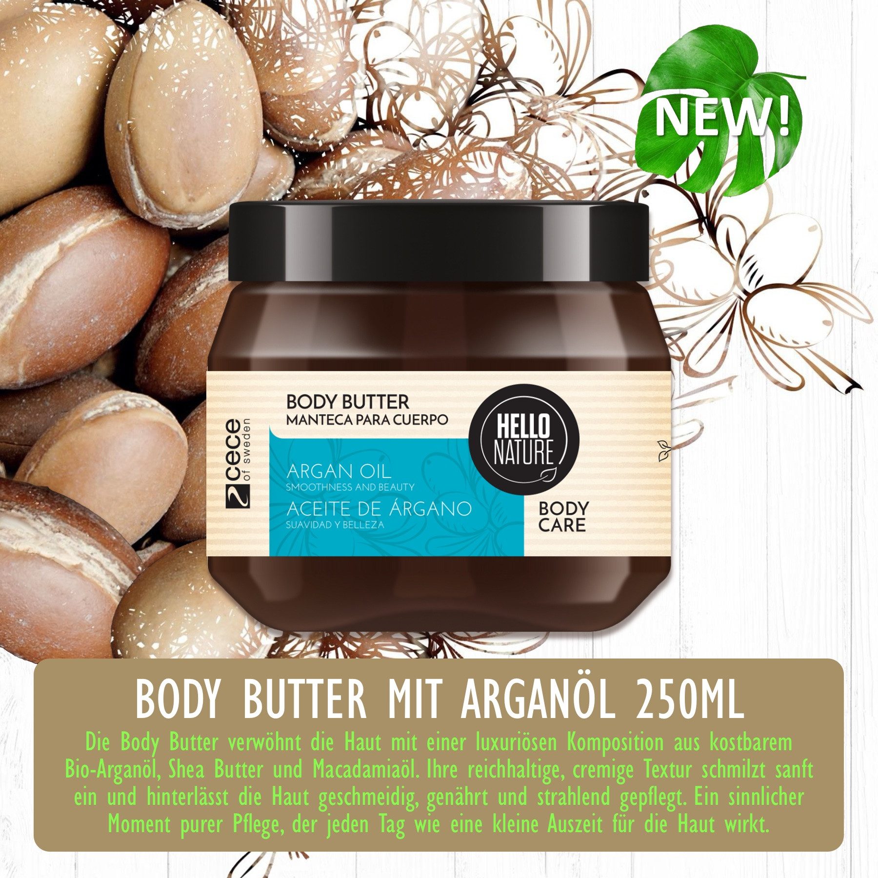 P-Beauty Cosmetic Accessories Körperbutter Body Butter Körpercreme Hautpflege mit Arganöl Bio Hello Nature, 1-tlg., Hautpflege, Körpercreme, Body Butter, Hello Nature