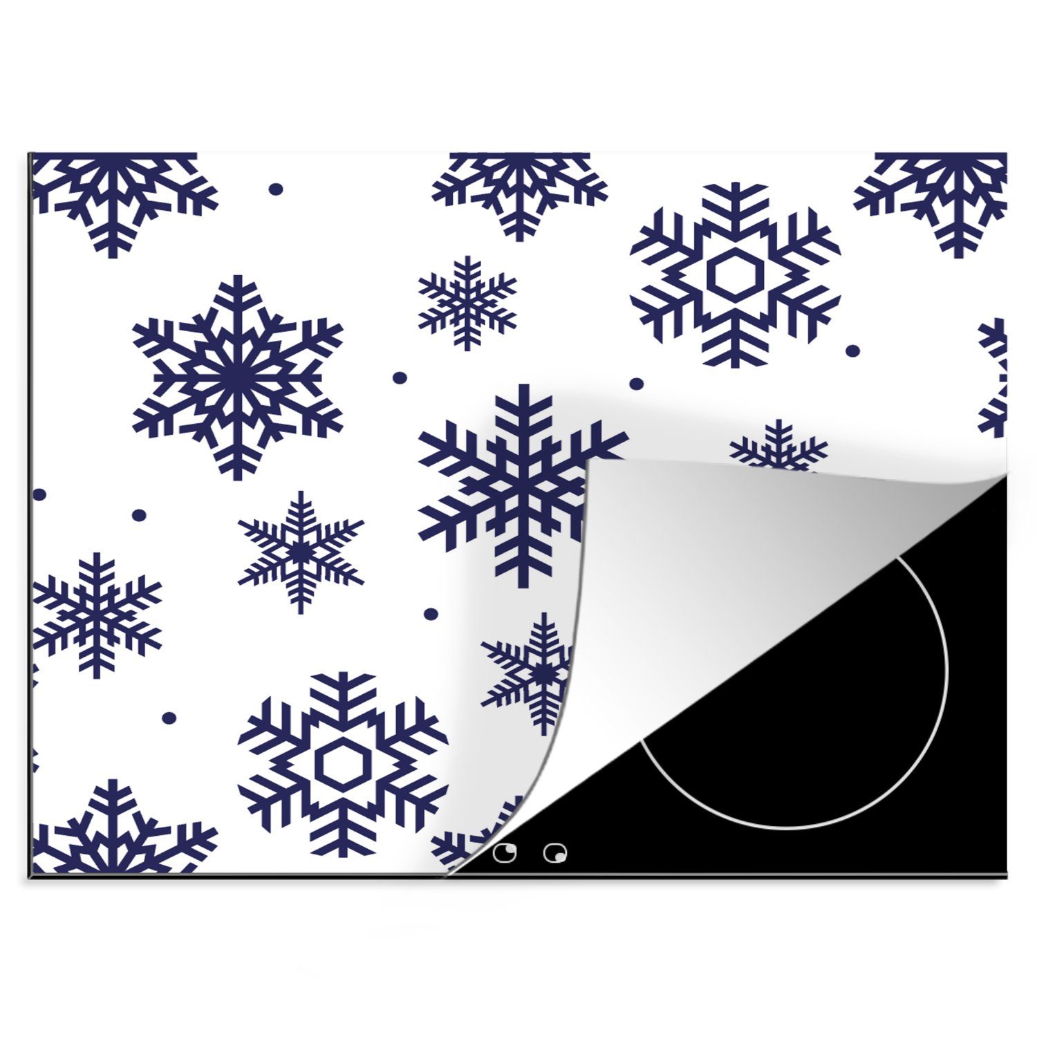 MuchoWow Herdblende-/Abdeckplatte Schneeflocke - Winter - Muster, Vinyl, (1 tlg), 60x52 cm, Mobile Arbeitsfläche nutzbar, Ceranfeldabdeckung