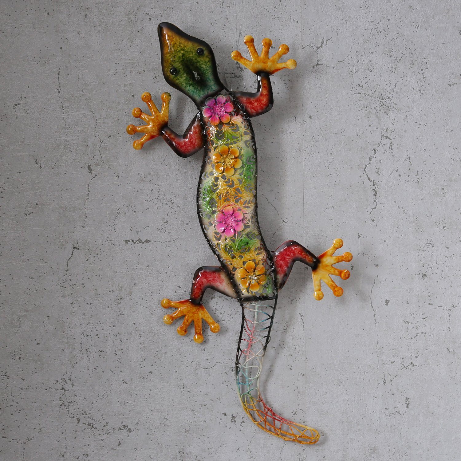 MARELIDA Dekoobjekt Wanddeko Gecko bunter Wandschmuck Eidechse Terrasse Hauswanddeko 55cm (1 St)