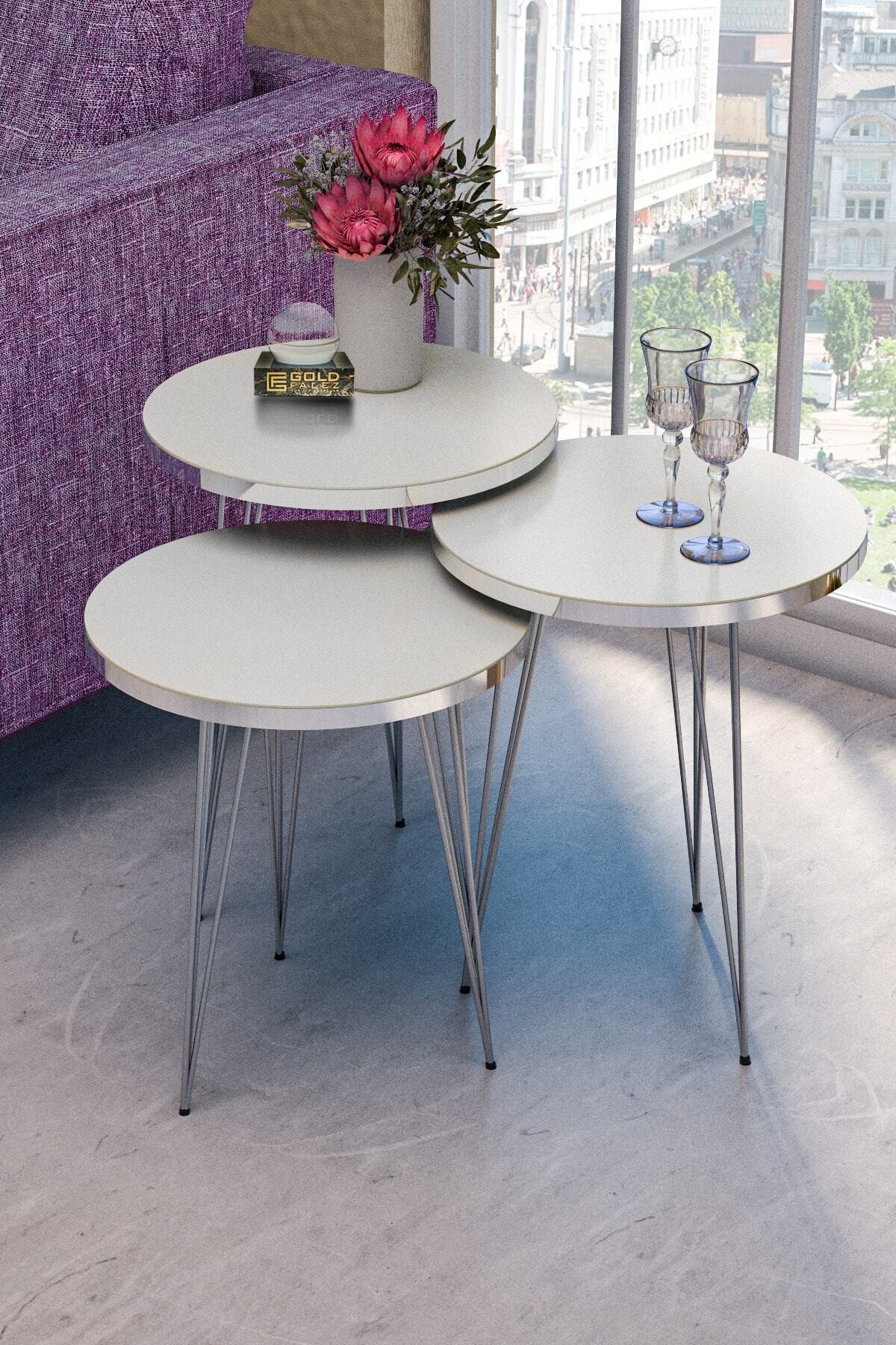 en.casa Couchtisch (3-St), 3er-Set, rund, platzsparend, weiß günstig online kaufen