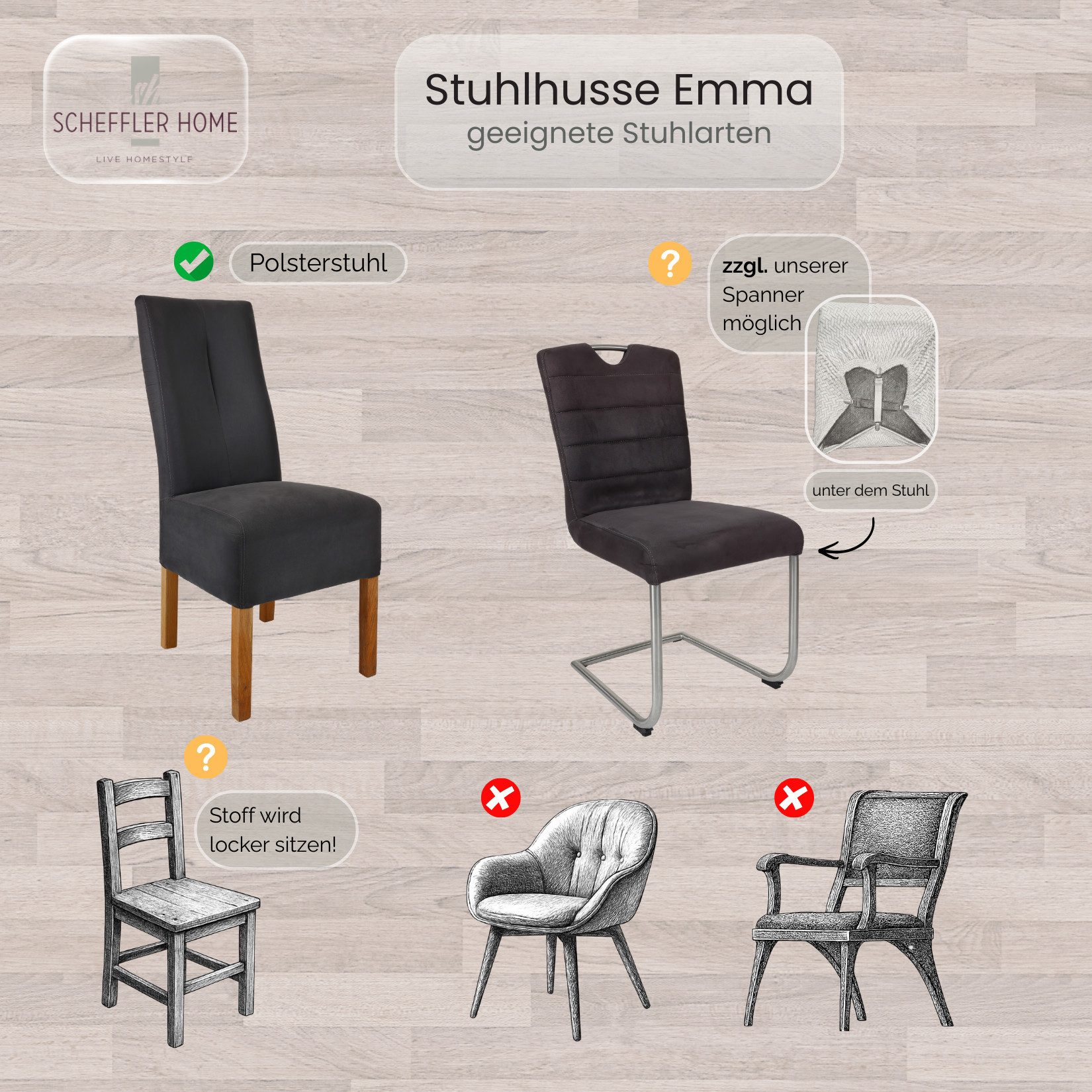 sh SCHEFFLER-HOME LIVE HOMESTYLE Stuhlhusse Moderner Stuhlbezug "Emma" aus elastischer Baumwolle Cottina, abnehmbarer & waschbarer Spannbezug für Stühle – Bild 5 von 5