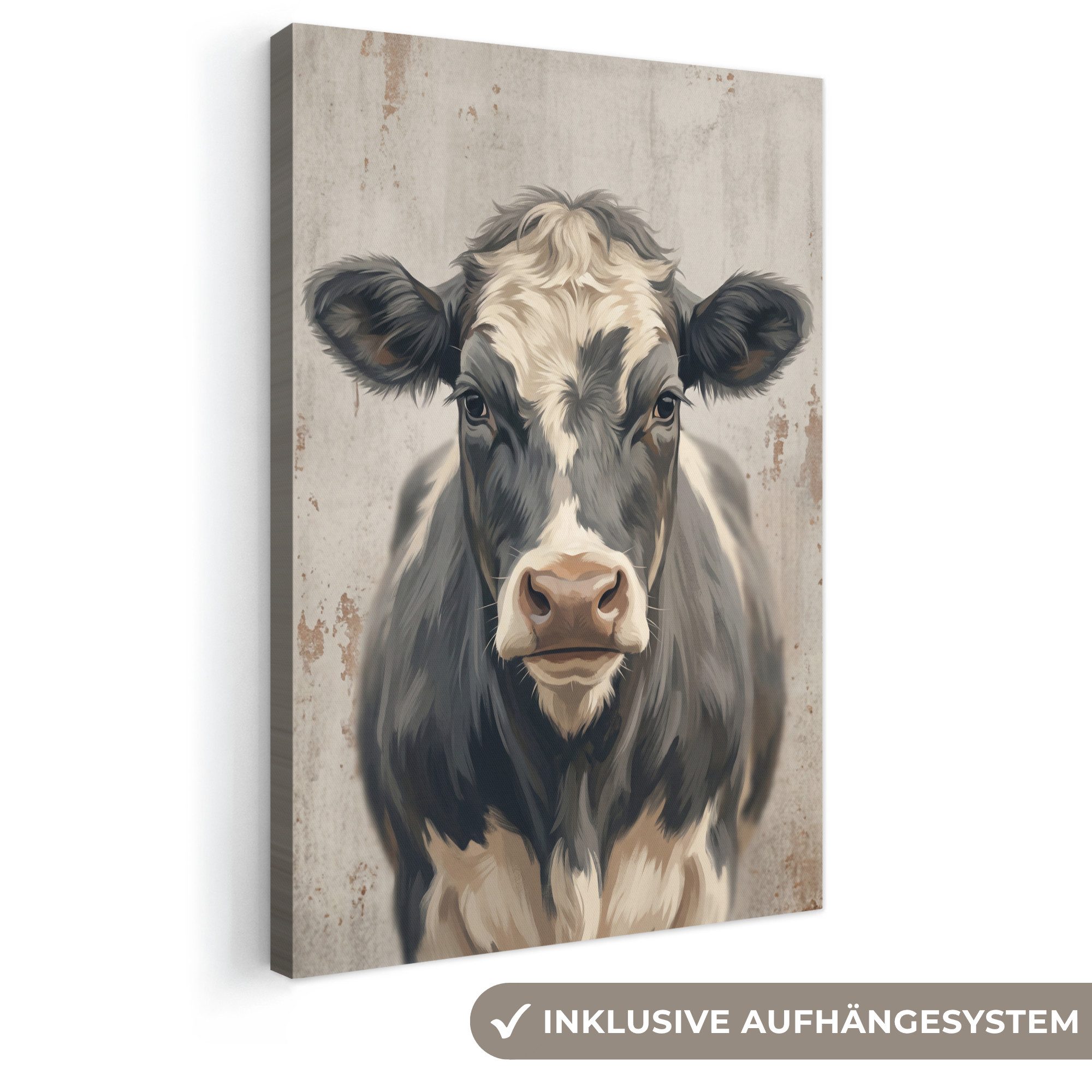 OneMillionCanvasses® Leinwandbild Kuh - Porträt - Tiere - Modern, Fotodruck (1 St), Leinwand Canvas Wandbild, Wanddekoration 20x30 cm