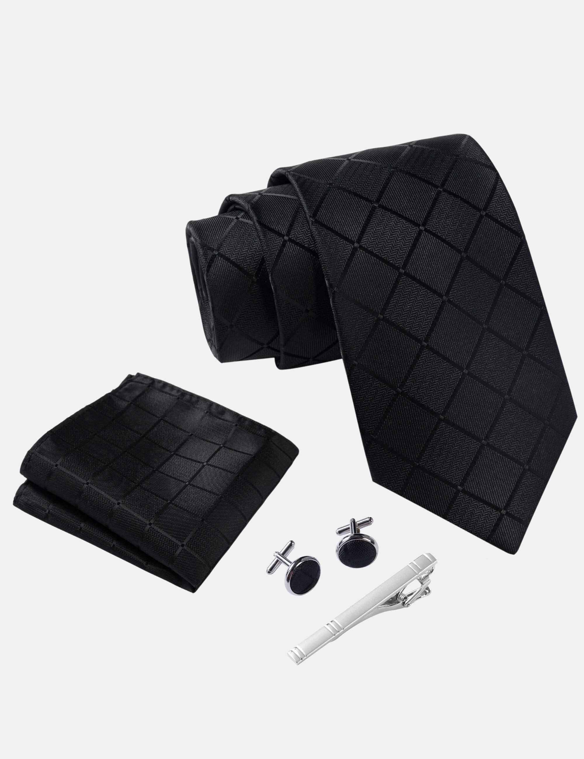 Massi Morino Krawatte (1-St) mit Einstecktuch, Manschettenknöpfen und Krawattenklammer