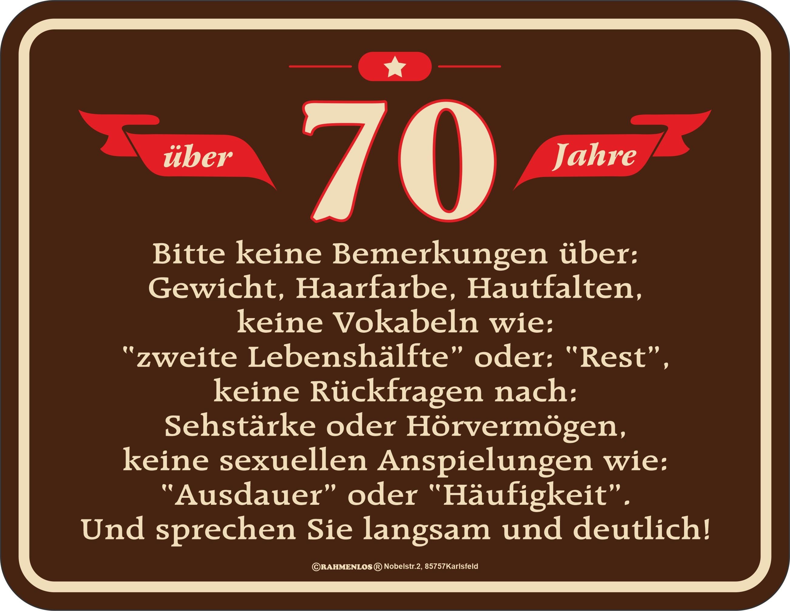 RAHMENLOS® Metallschild als originelles Geschenk oder Deko zum 70. Geburtstag