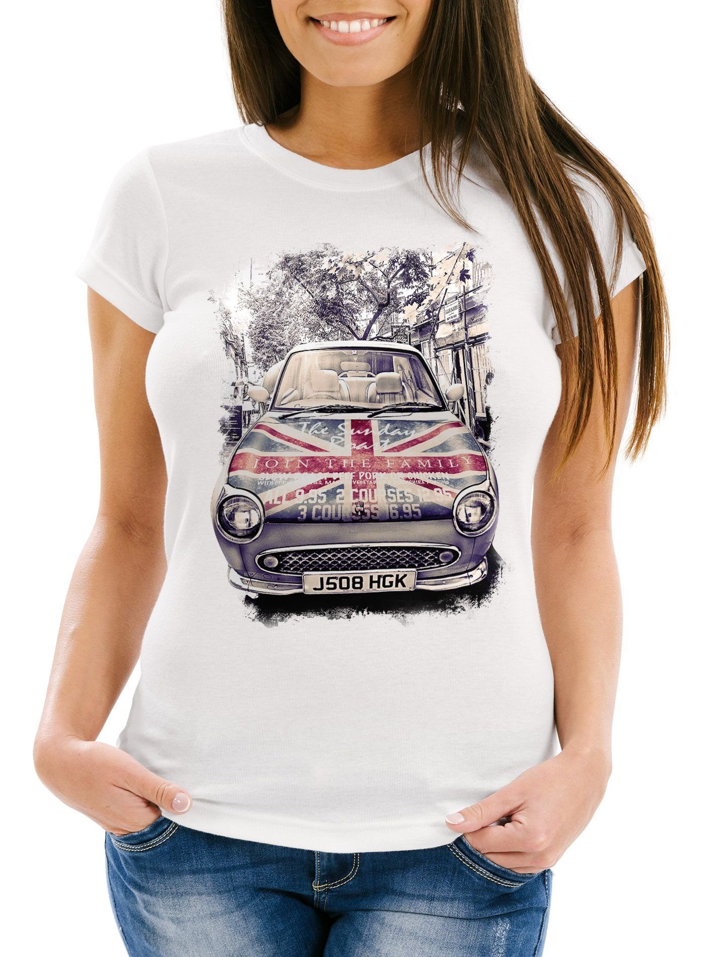 Neverless Print-Shirt Damen T-Shirt United Kingdom Car UK Flag Flagge England Great Britain mit Print