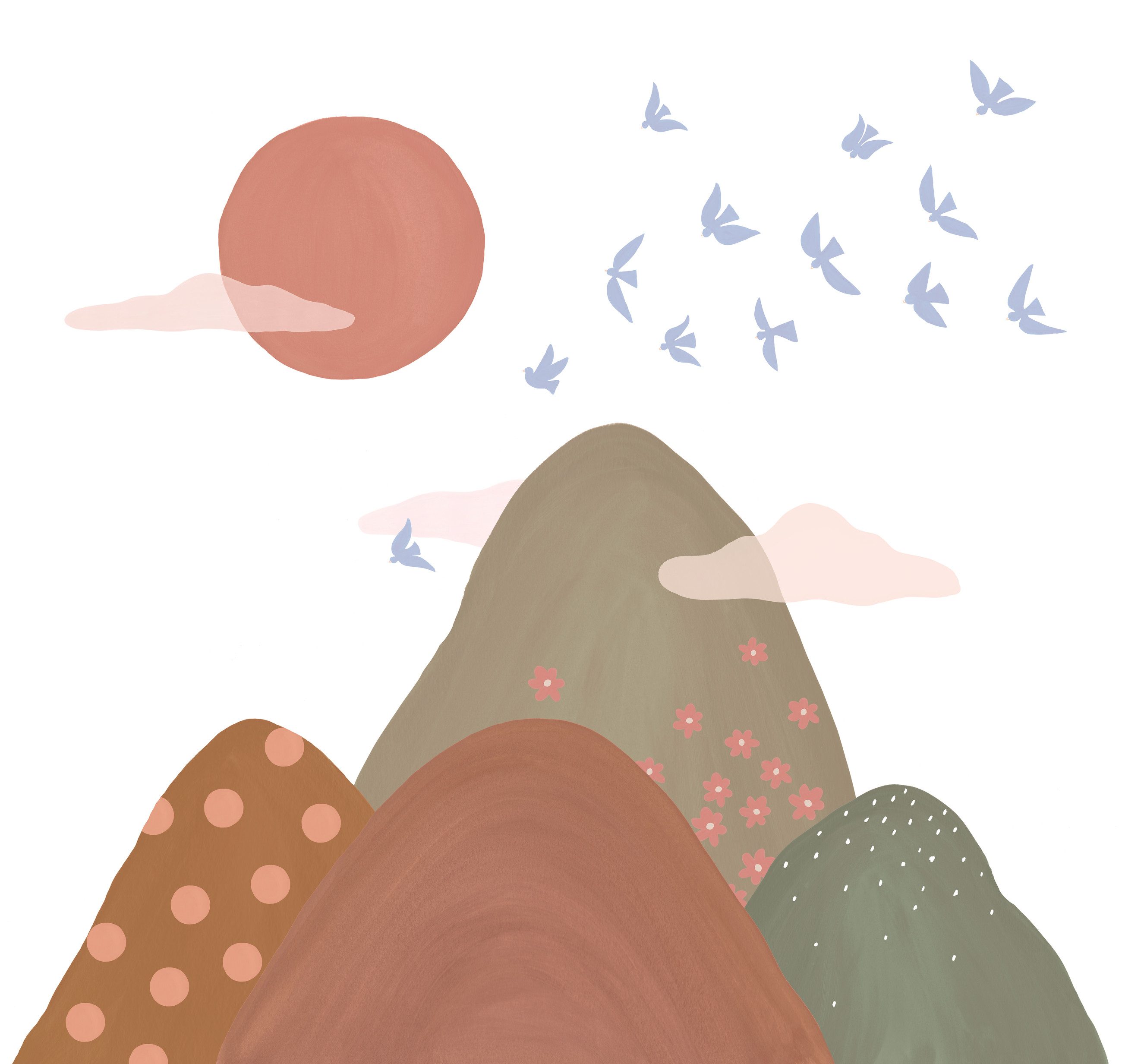 Rasch Fototapete Berge in Orange, Roomblush Mountain Tops RB353 - 2,85m x 2,00m, glatt, modern, minimalistisch, grafisch, (1 St)