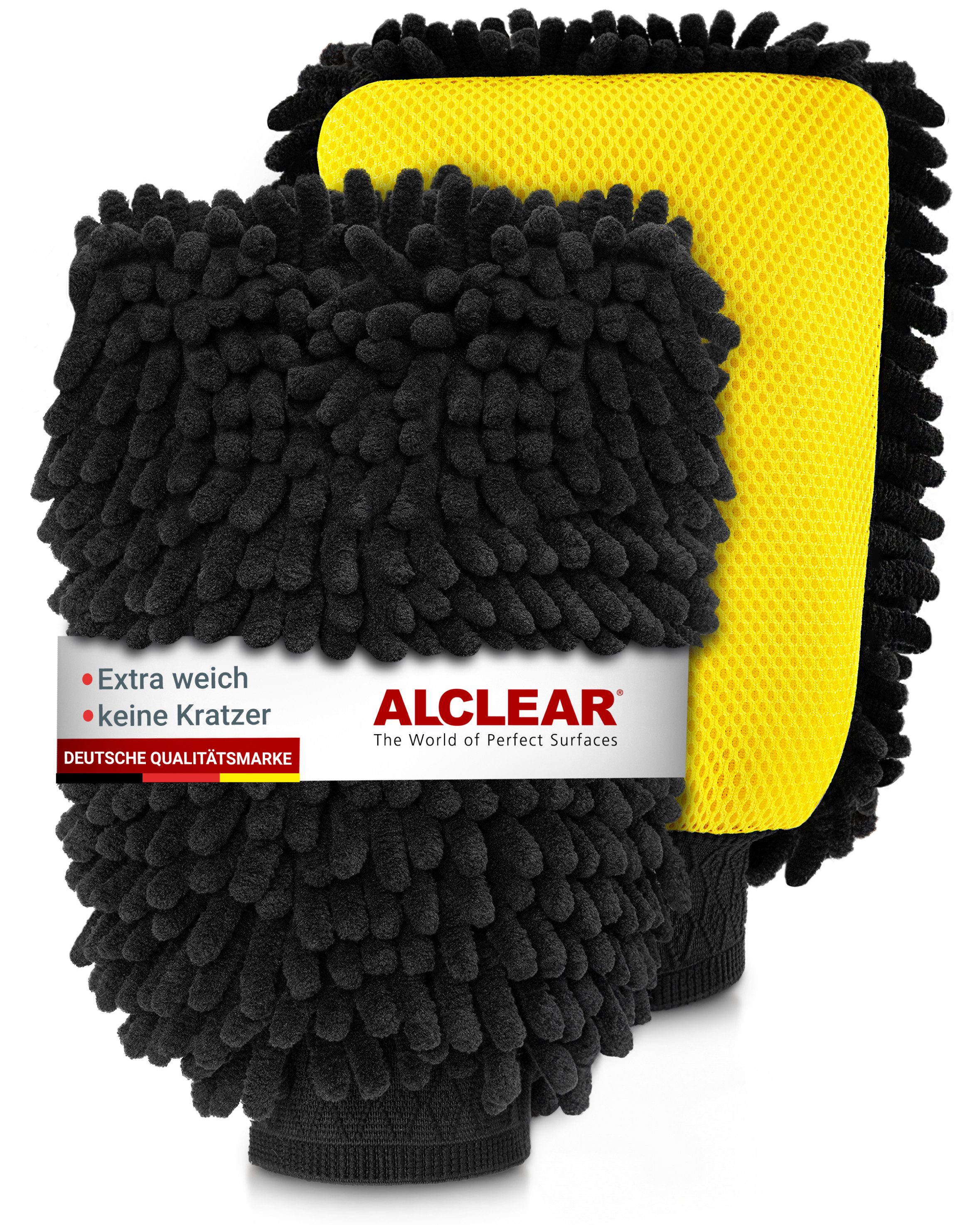 ALCLEAR 95C2 Chenille Zottelhandschuhe 2er Set Auto Waschhandschuh 22 x 17 cm Mikrofasertuch (80% Polyester, 20% Nylon)