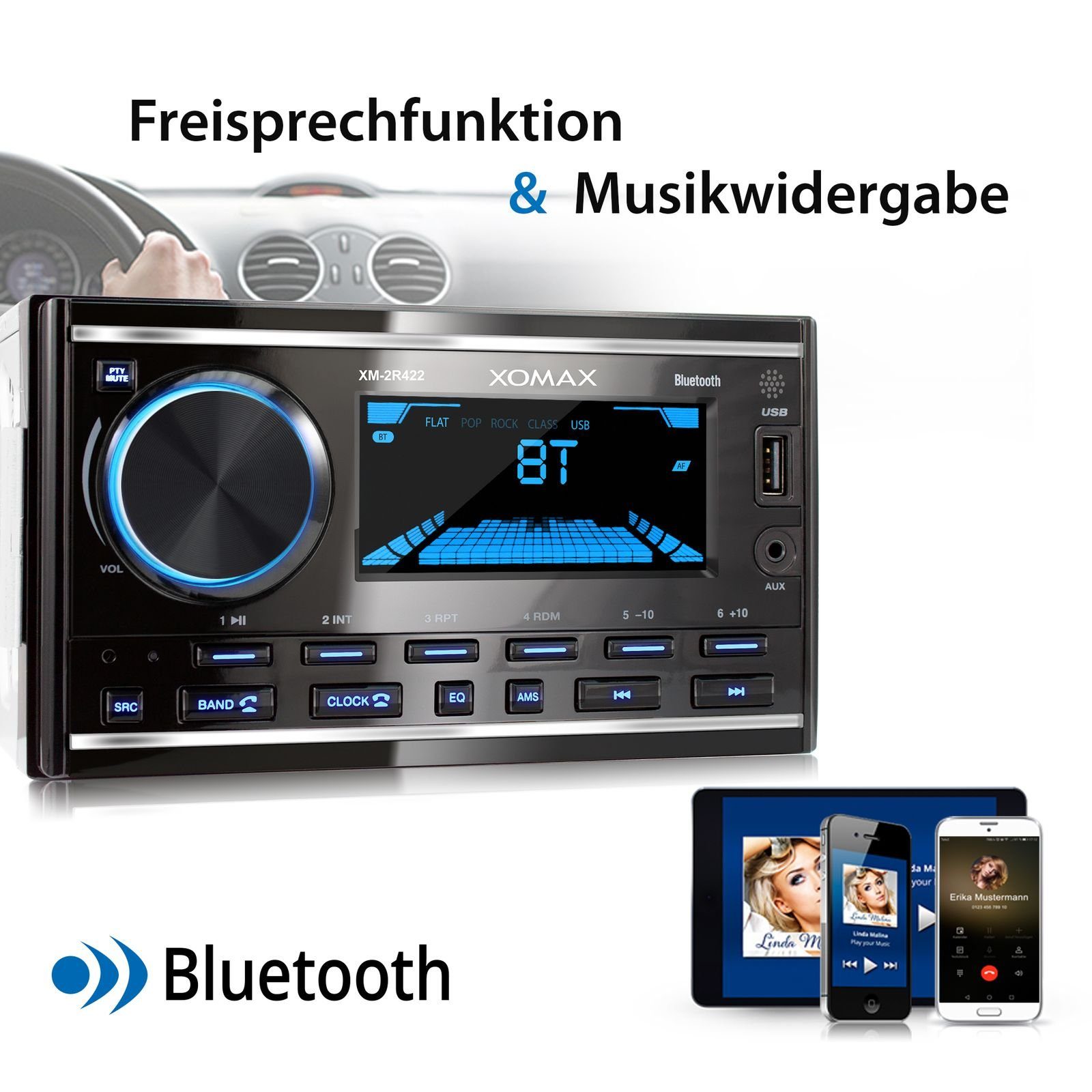2 mit Autoradio DIN Autoradio Bluetooth AUX-IN, XOMAX Freisprecheinrichtung, USB,