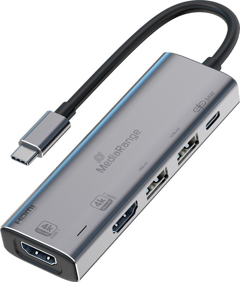 Mediarange USB TYP C Hub Multiport 5in1 2x USB, 2x HDMI USB TYP C Power Delivery USB-Ladegerät