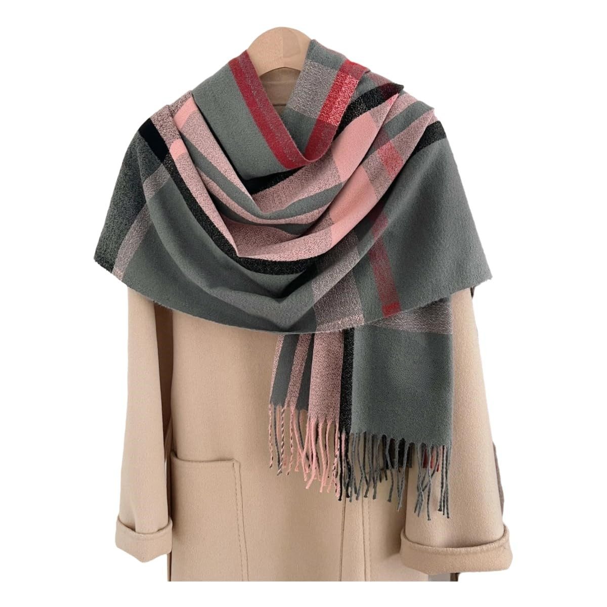 nsihing Modeschal Damen Kariert Oversized Schal Lange Winterschal, Weich Wraps Groß Karo Fransen Schals Warm für Herbst Winter