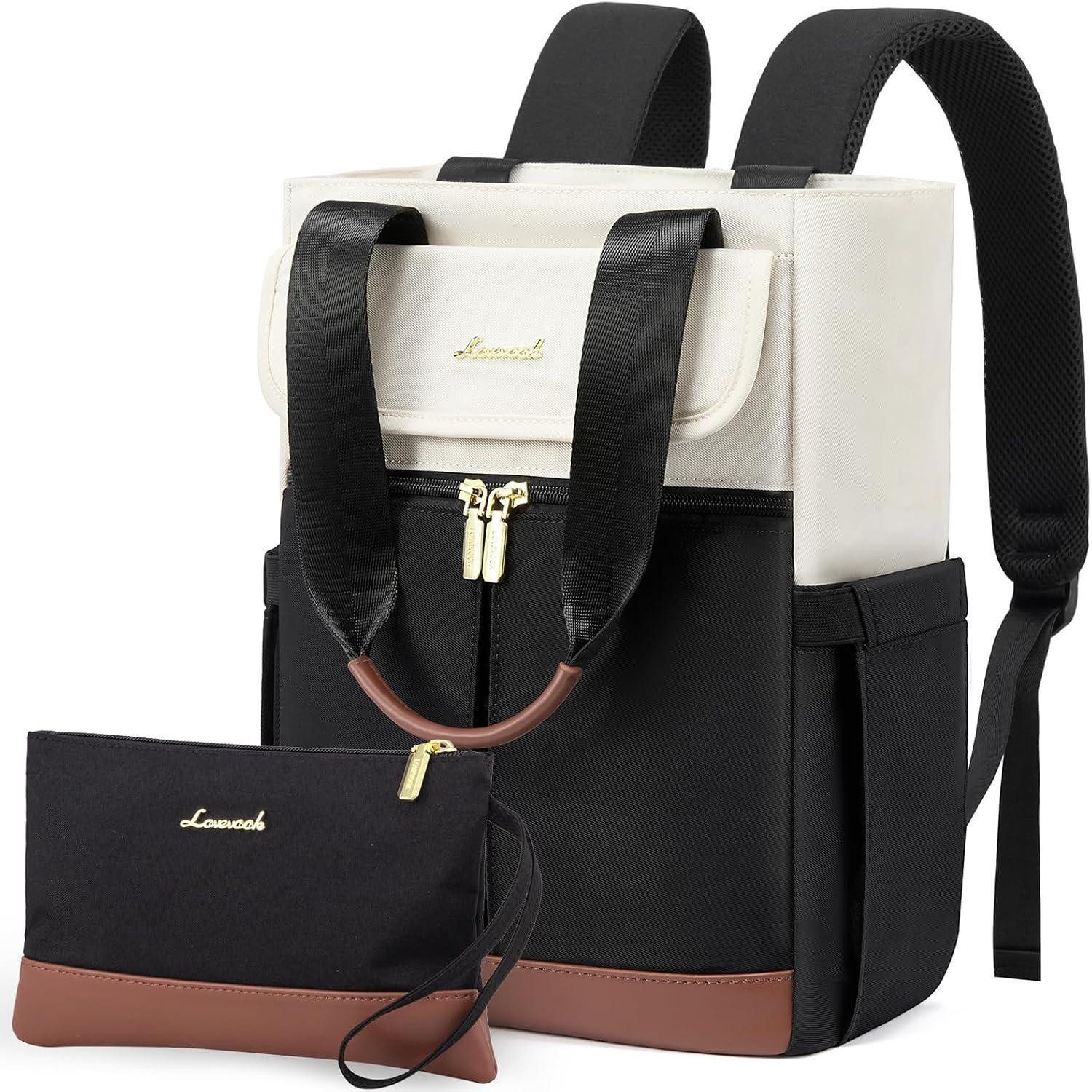 LuxusKollektion Laptoprucksack Großer Damen Rucksack 15,6 Zoll Beige Schwarz Braun
