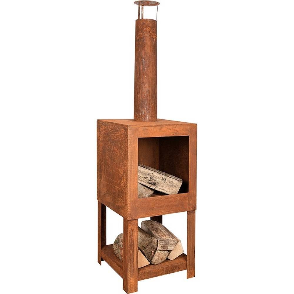 Linoows Feuerschale Terrassenofen, Garten Ofen, Kamin mit Holzlager