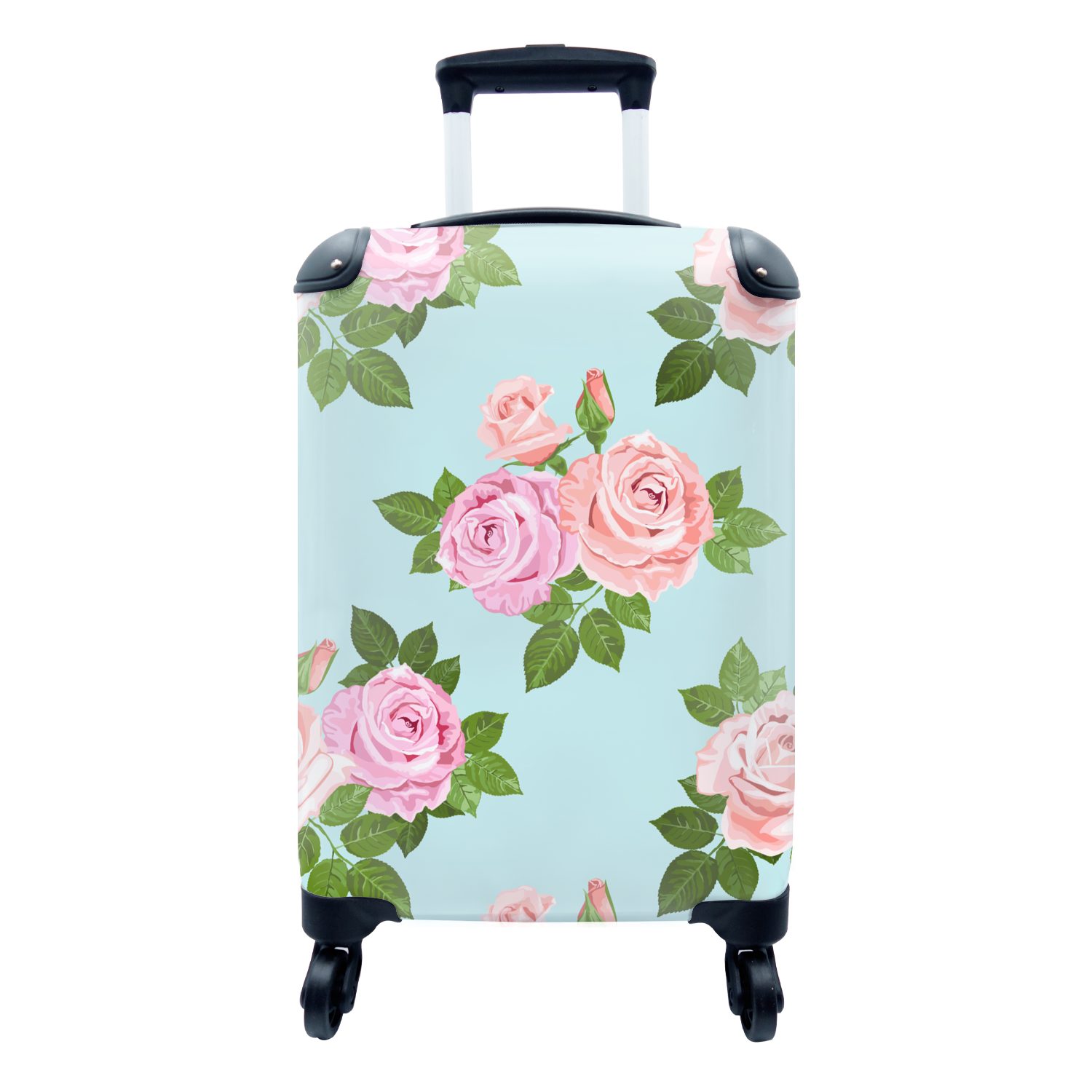 MuchoWow Handgepäckkoffer Rosen - Romantisch - Muster, 4 Rollen, Reisetasche mit rollen, Handgepäck für Ferien, Trolley, Reisekoffer