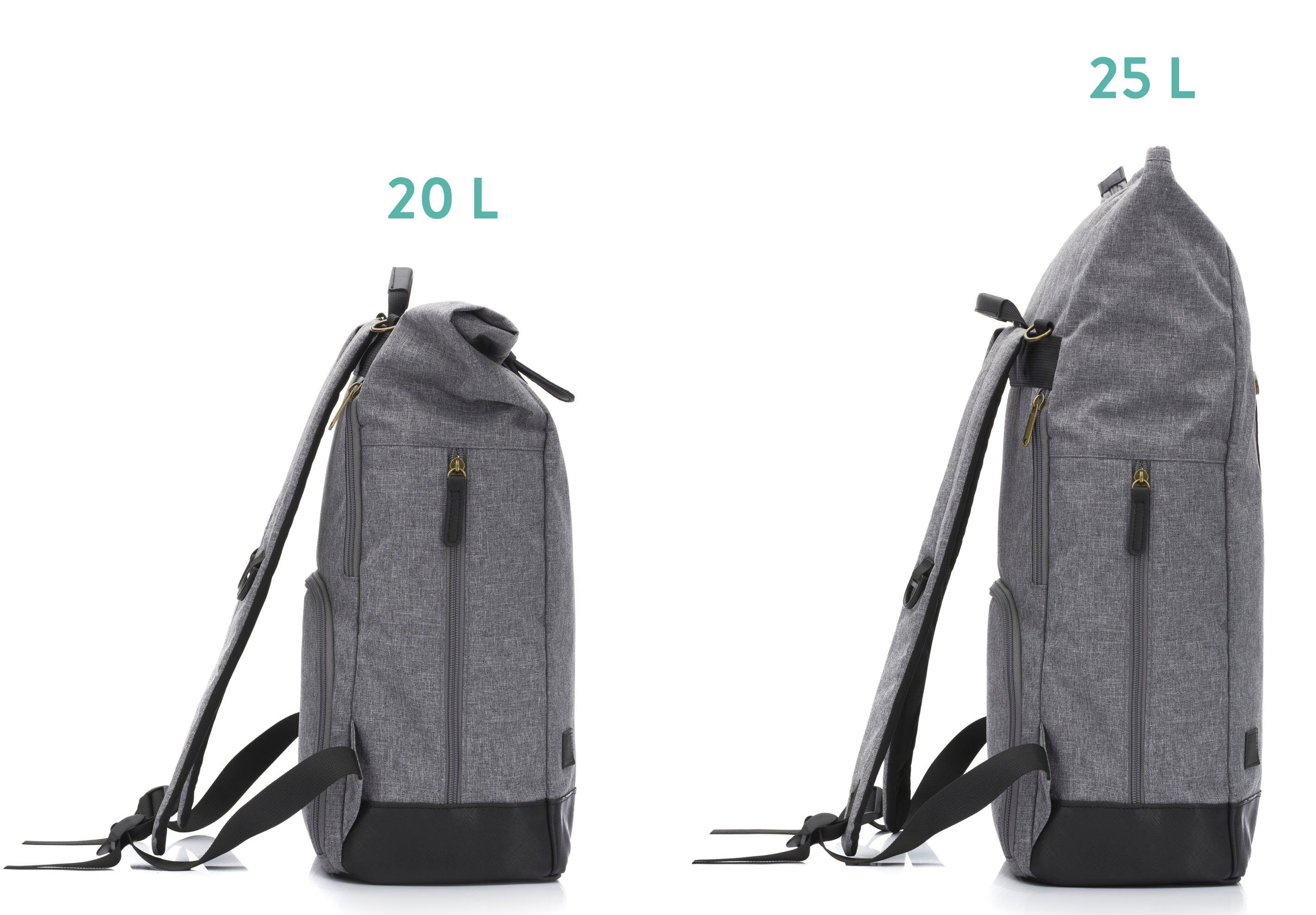 Fillikid grau/schwarz, Wickeltunterlage Wickelrucksack Rolltop Berlin, inkl.