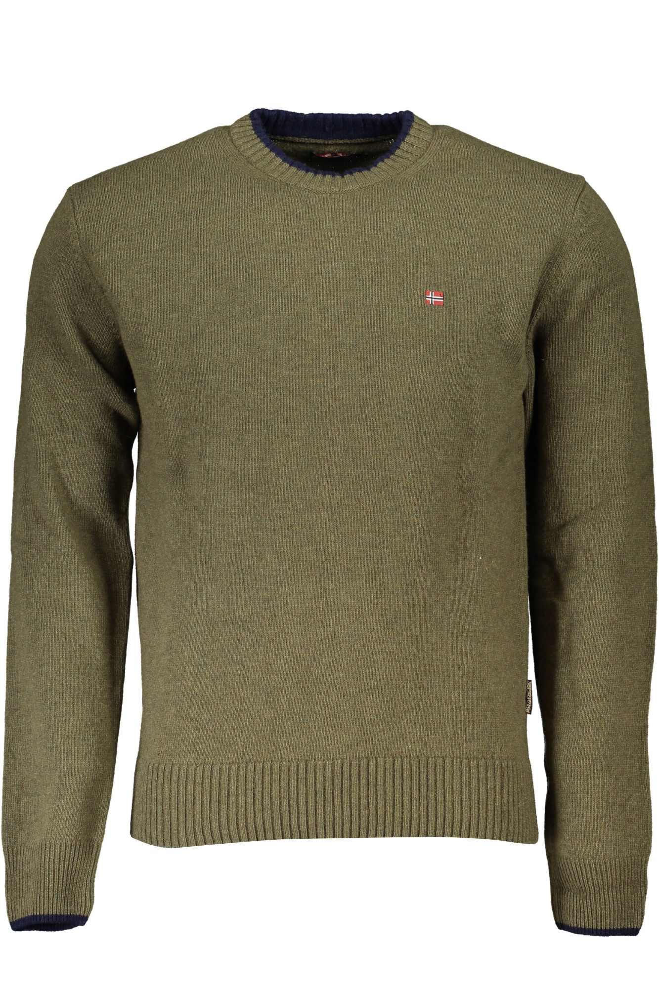 Napapijri В'язані светри Grüner Herrenpullover mit Kontrastdetails und Stickerei – Rundhals