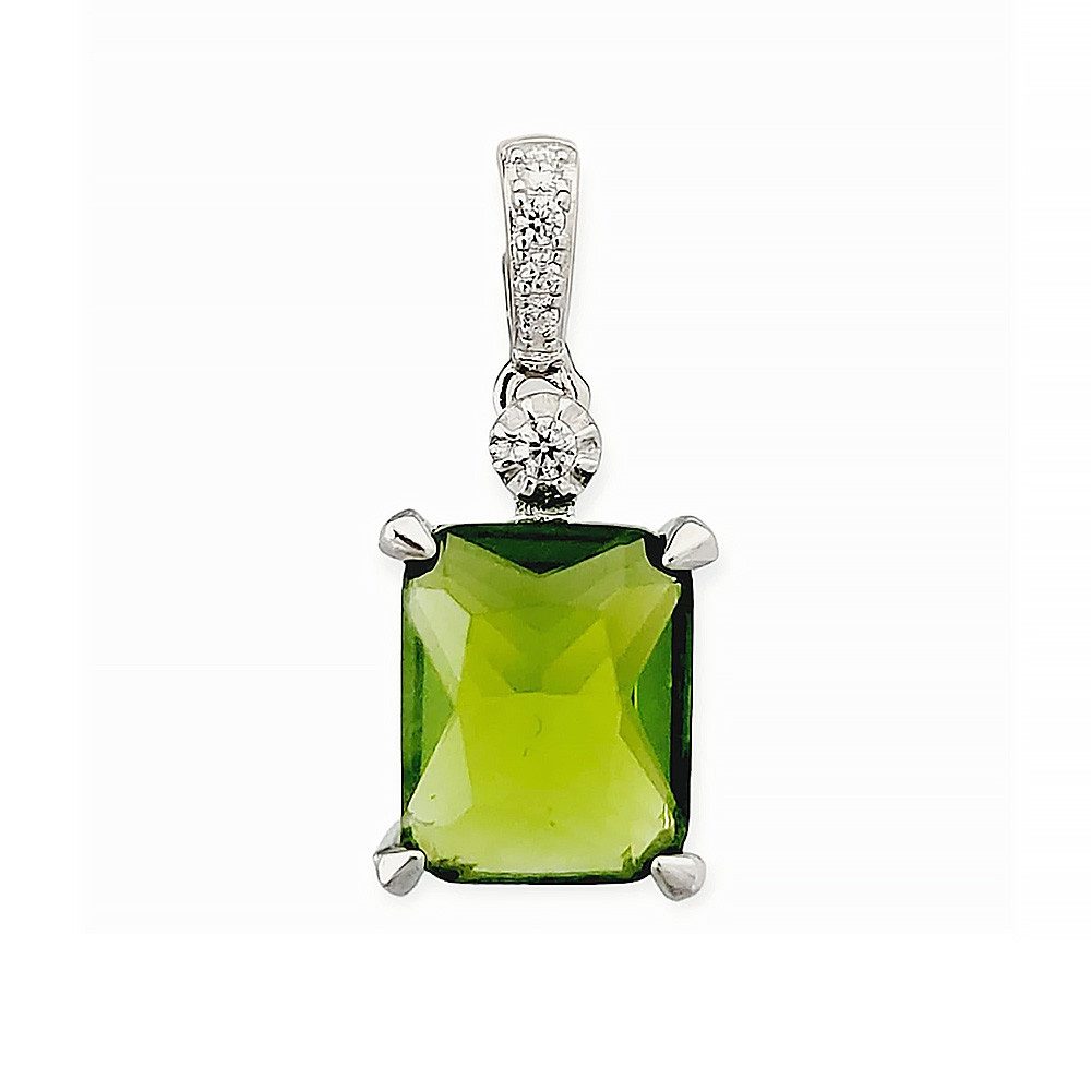 SOKOLOV Jewelry Kettenanhänger aus 925 Silber mit Zirkonia und grünem Chrysolith (Set, 1-tlg), Anhänger Sterling Silber Silberschmuck für Damen