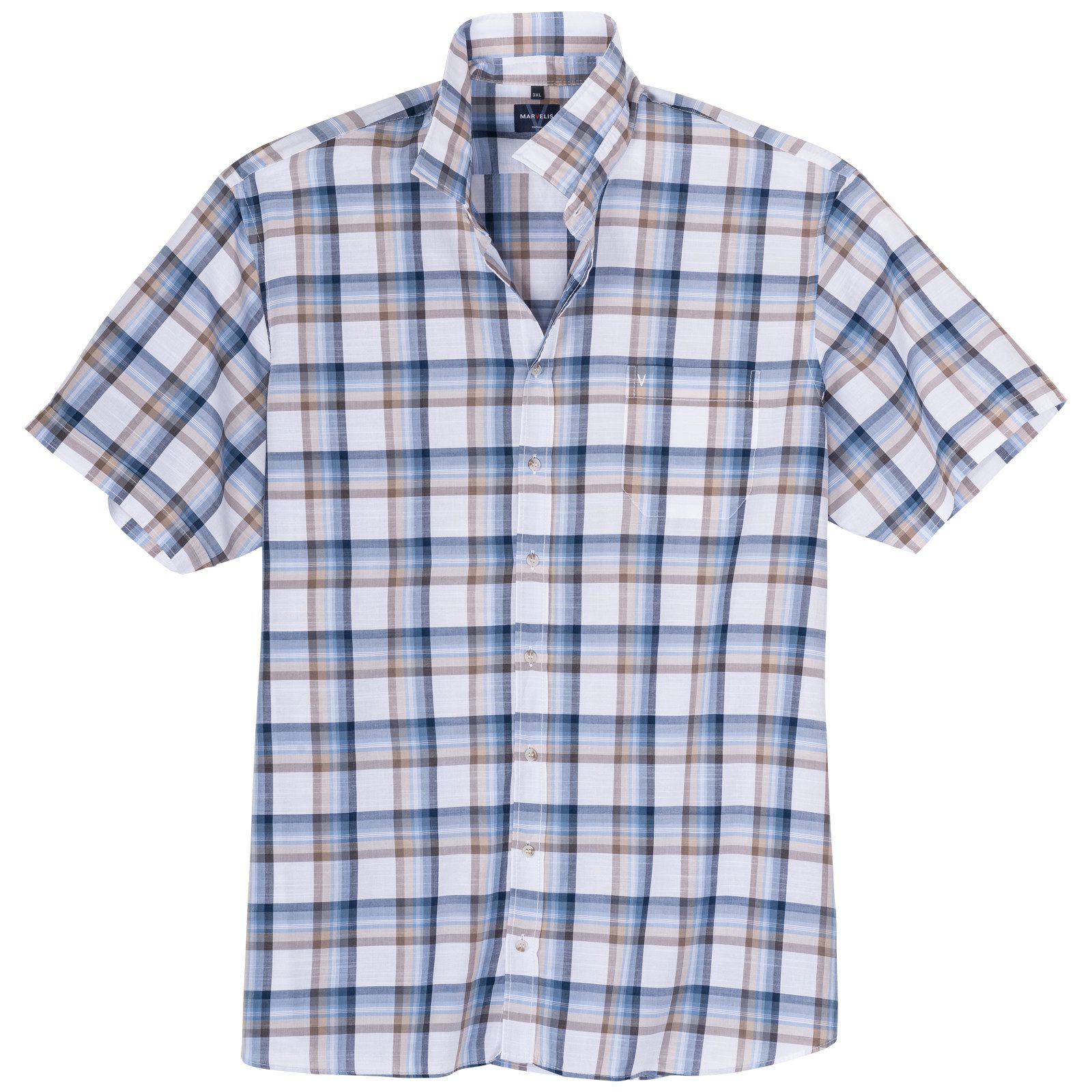 MARVELIS Kurzarmhemd Marvelis Übergrößen Kurzarmhemd Karo blau-weiß-beige