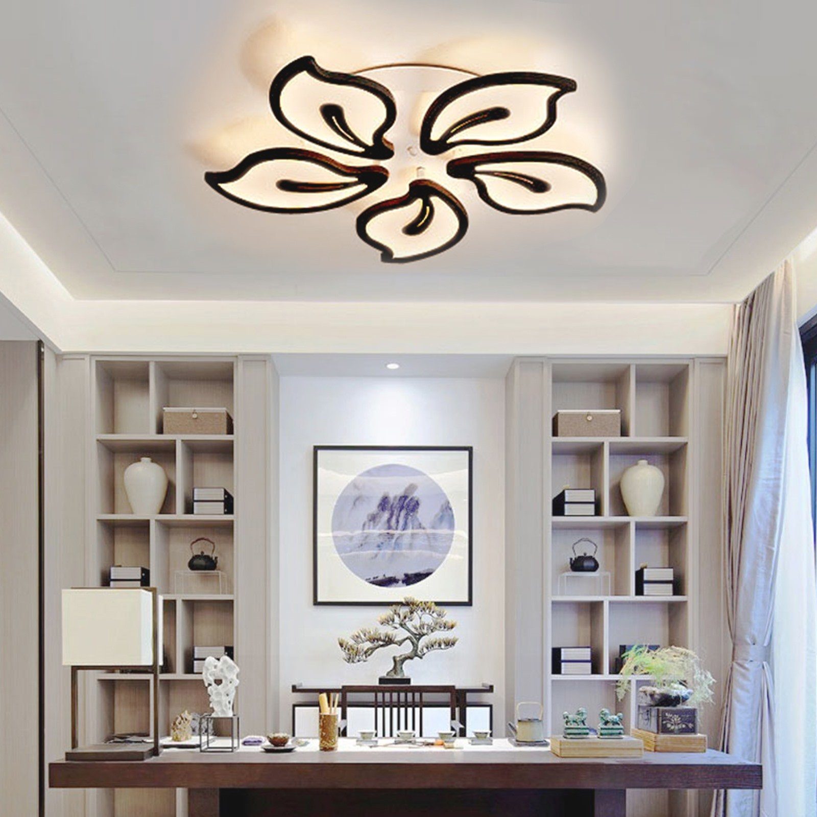 Daskoo Deckenleuchten Blumenart Wohnzimmer LED Deckenlampe mit Fernbedienung Dimmbar, LED fest integriert, Warmweiß/Neutralweiß/Kaltweiß, LED Deckenleuchte Schwarz
