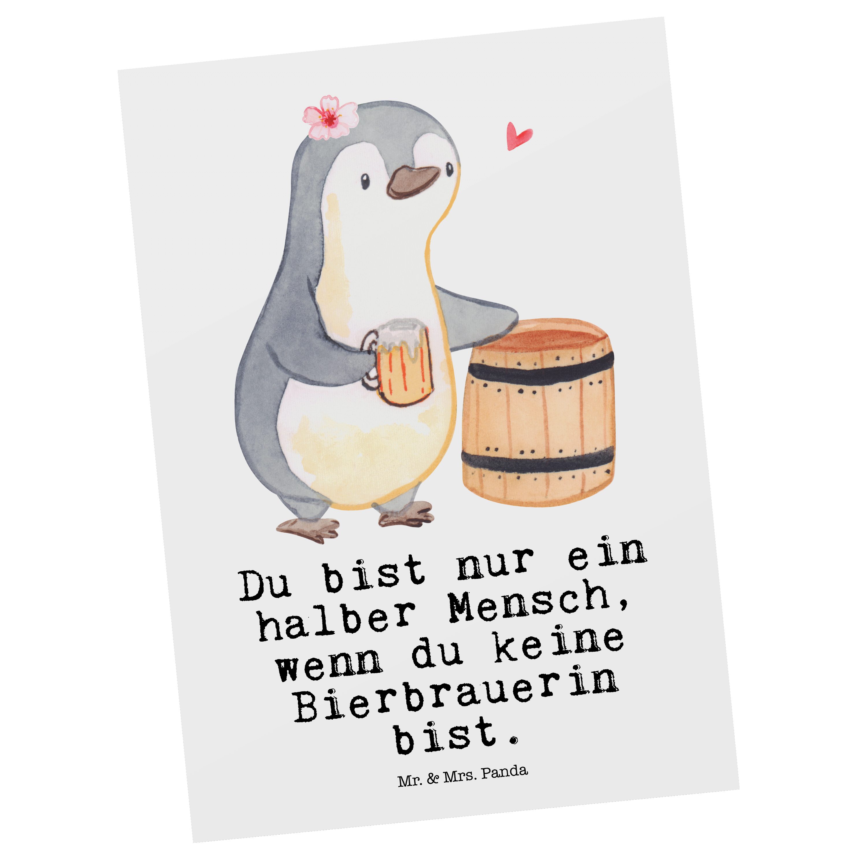 Mr. & Mrs. Panda Postkarte Bierbrauerin mit Herz - Weiß - Geschenk, Danke, Einladungskarte, Einl