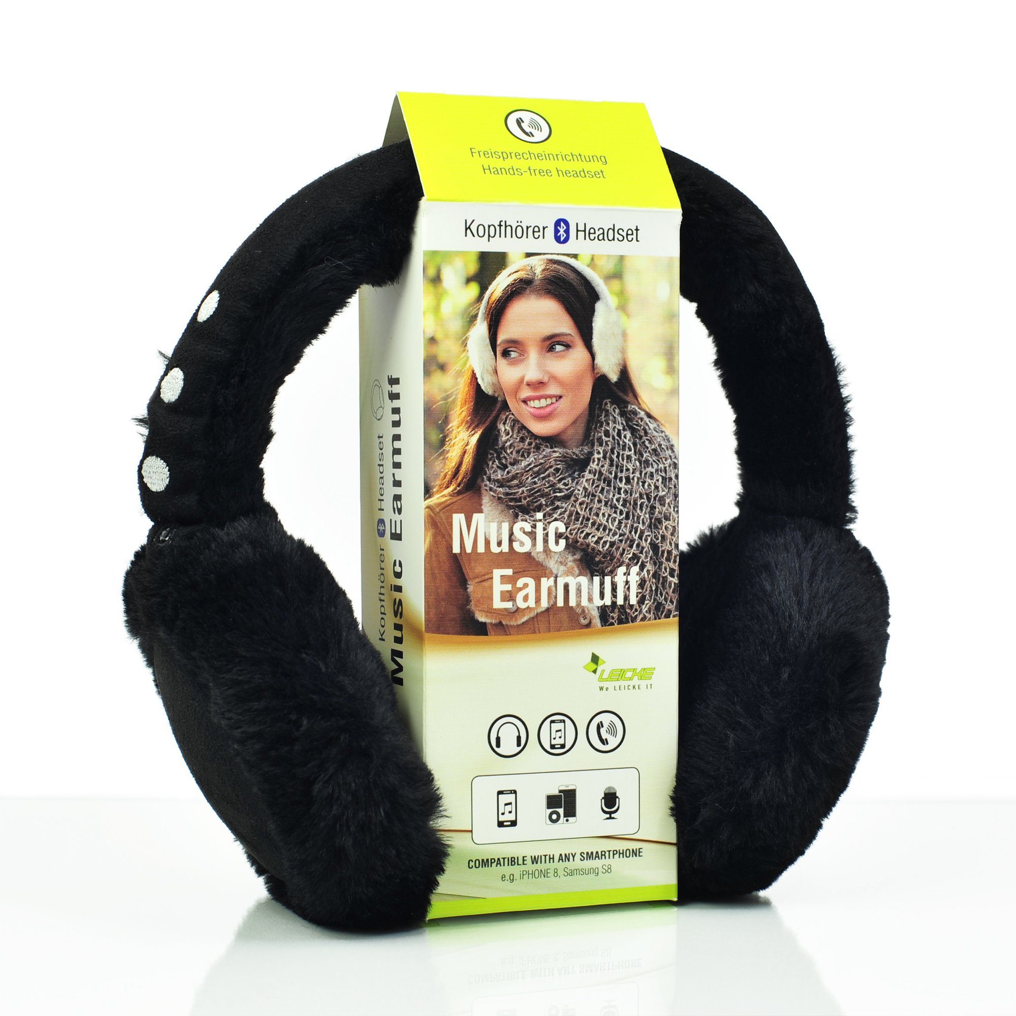 Leicke Bluetooth Musik Ohrenschützer-Kopfhörer Damen, Winter Bluetooth-Kopfhörer Google Assistant, (Freisprechfunktion, schwarz Ohrenwärmer, Ohrwärmer) Siri, Bluetooth, TÜV