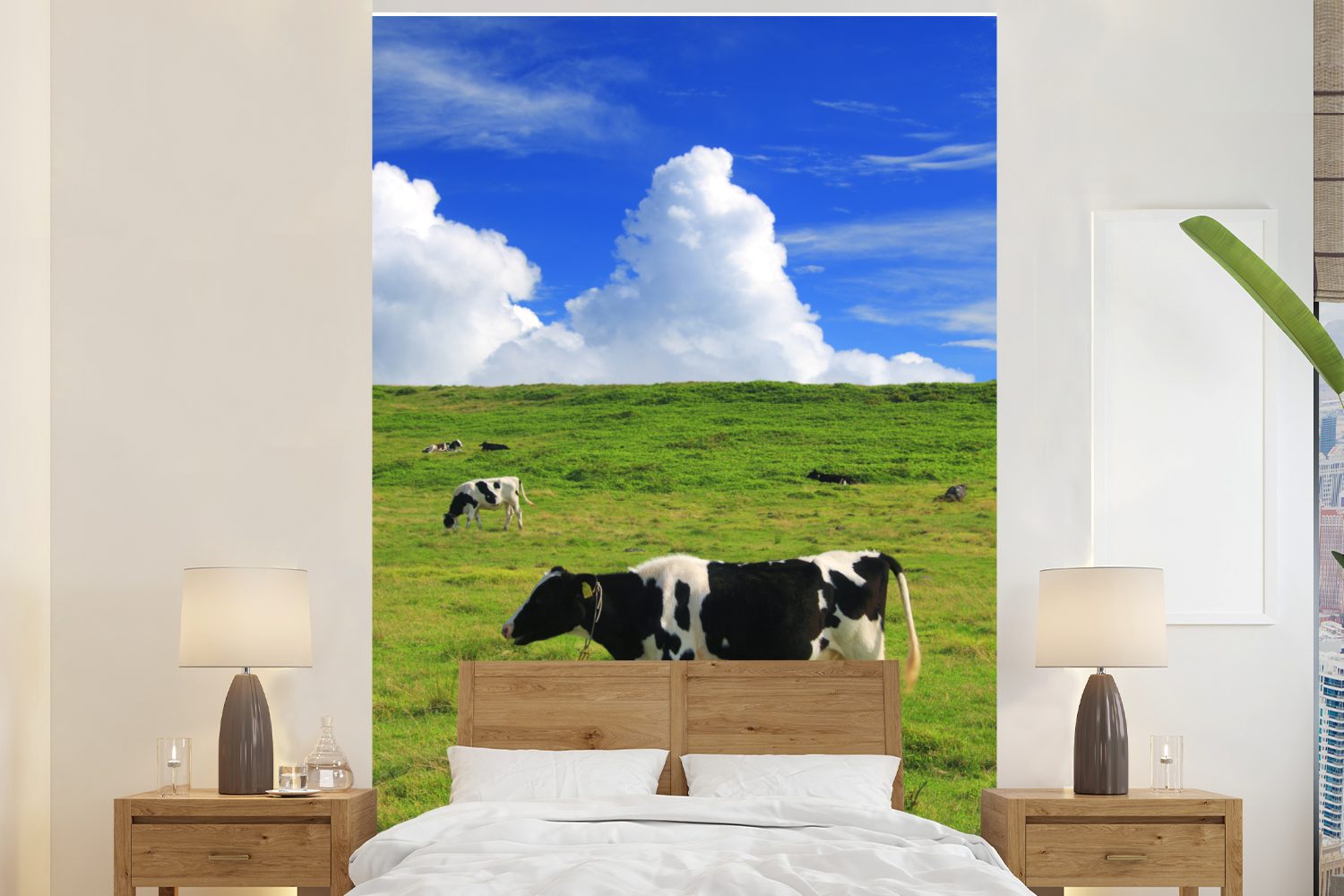 MuchoWow Fototapete Kühe - Nutztiere - Gras, Matt, bedruckt, (3 St), Montagefertig Vinyl Tapete für Wohnzimmer, Wandtapete