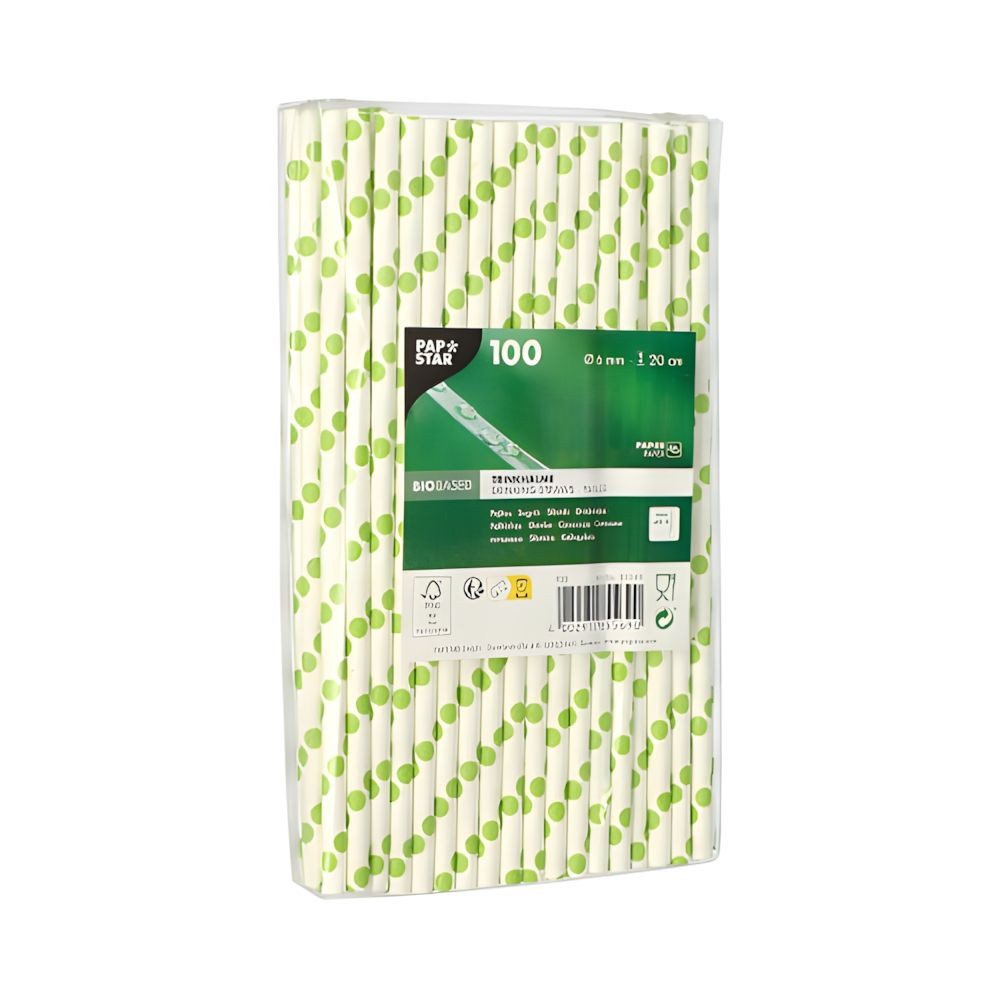 PAPSTAR Trinkhalme Trinkhalme, Papier Ø 6 mm, 20 cm green Dots 1000 Stk