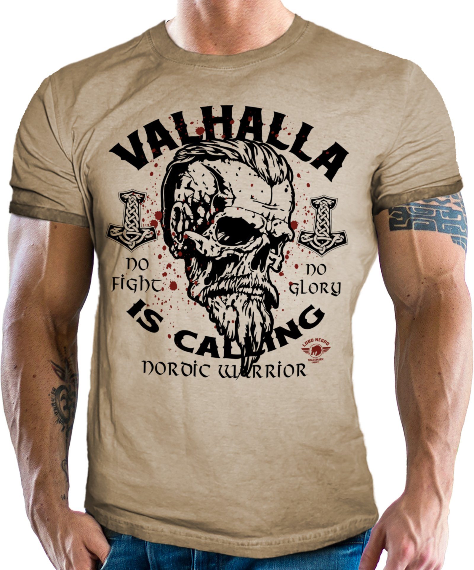 NEGRO® is Retro Wikinger Used im T-Shirt Valhalla Fans Calling Look LOBO - für Vintage