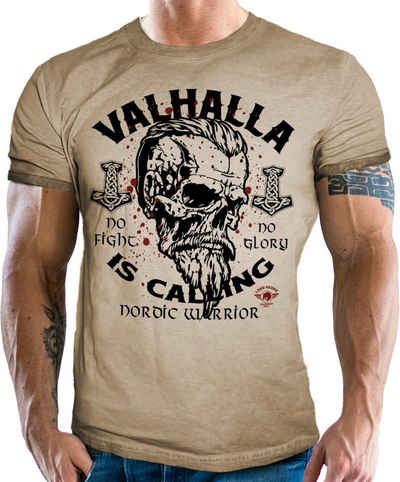 LOBO NEGRO® T-Shirt für Wikinger Fans im Used Vintage Retro Look - Valhalla is Calling