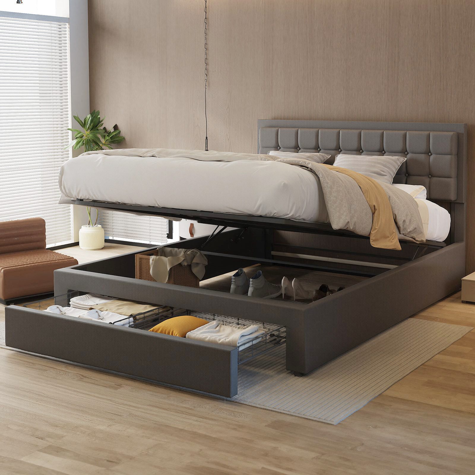 oyajia Polsterbett 140x200cm Doppelbett Hydraulisches anhebbarer günstig online kaufen
