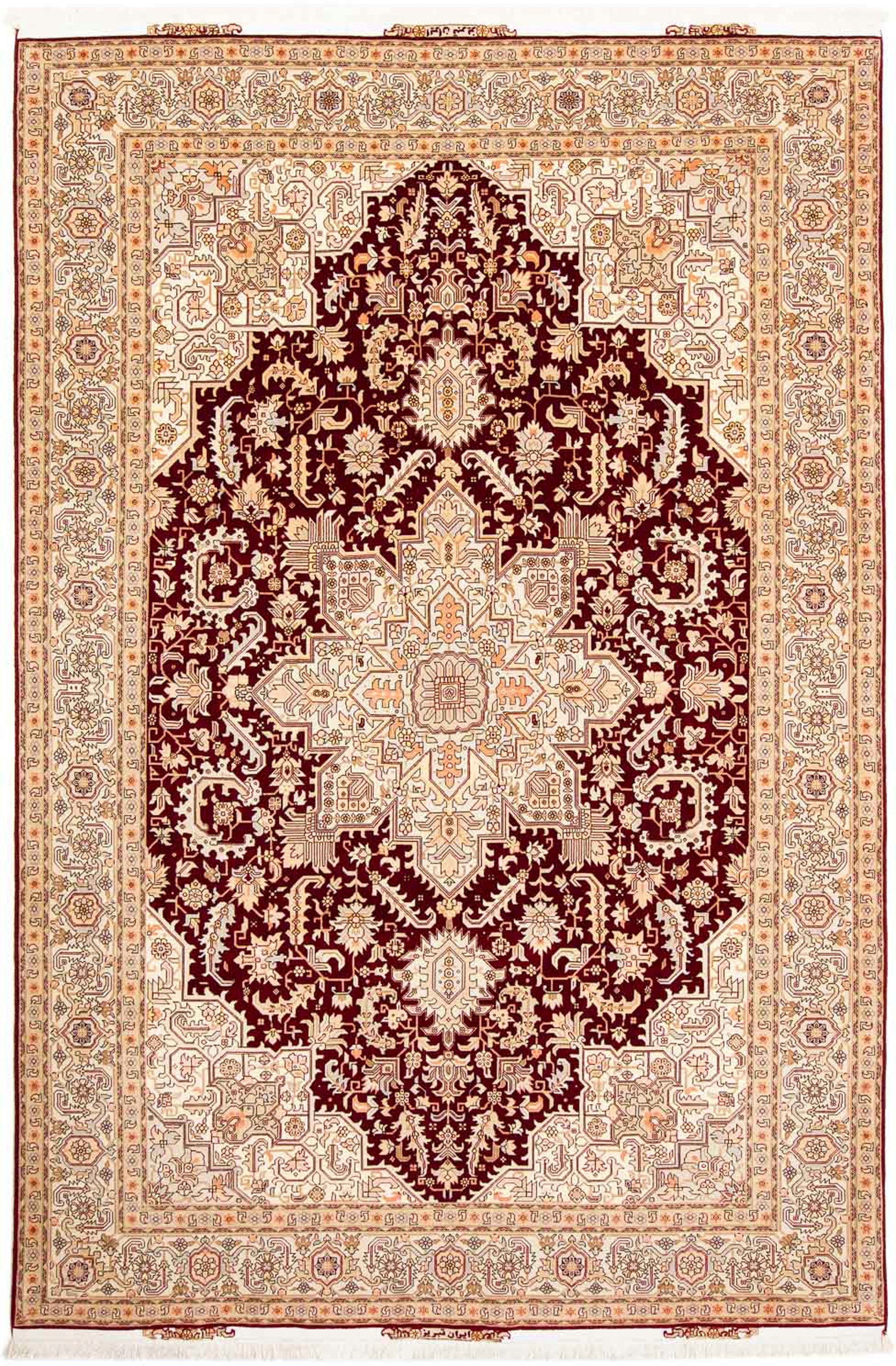 Perser Einzelstück 7 rechteckig, Royal 300 Orientteppich Täbriz - 200 x Zertifikat - - mit dunkelrot, - Wohnzimmer, mm, morgenland, Höhe: Handgeknüpft, cm