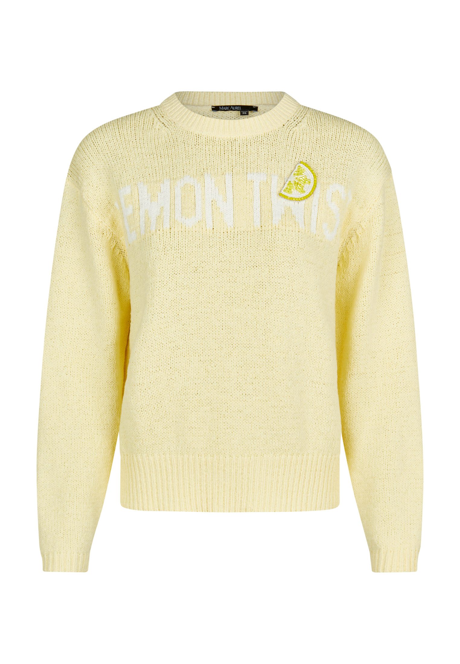 MARC AUREL Strickpullover Rundhals Pullover mit Zitronen Badg
