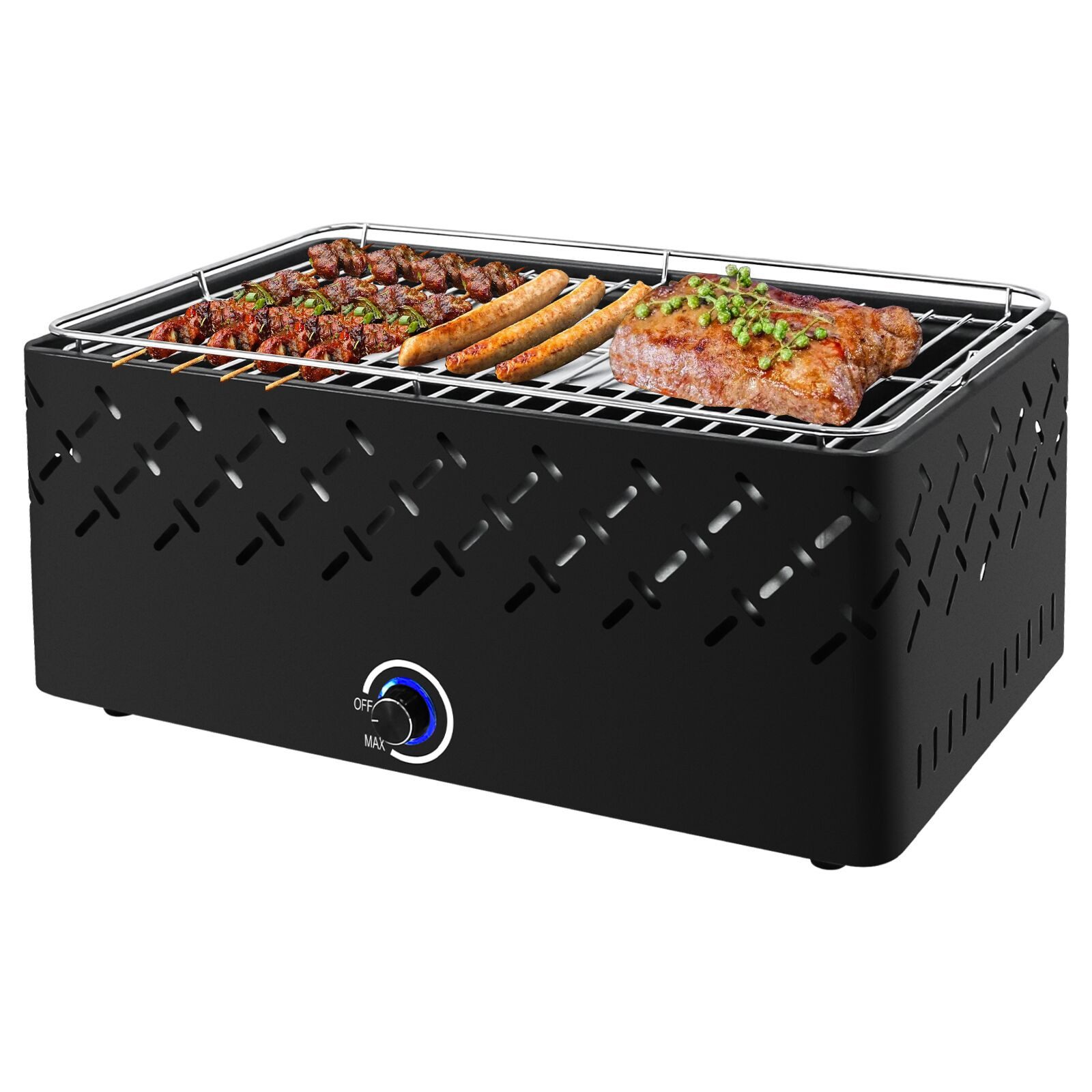 SunJas Holzkohlegrill K-Y4529. mit Lüftungssystem, Tragbarer Grill Schnellzündend Fast Raucharm Tischgrill
