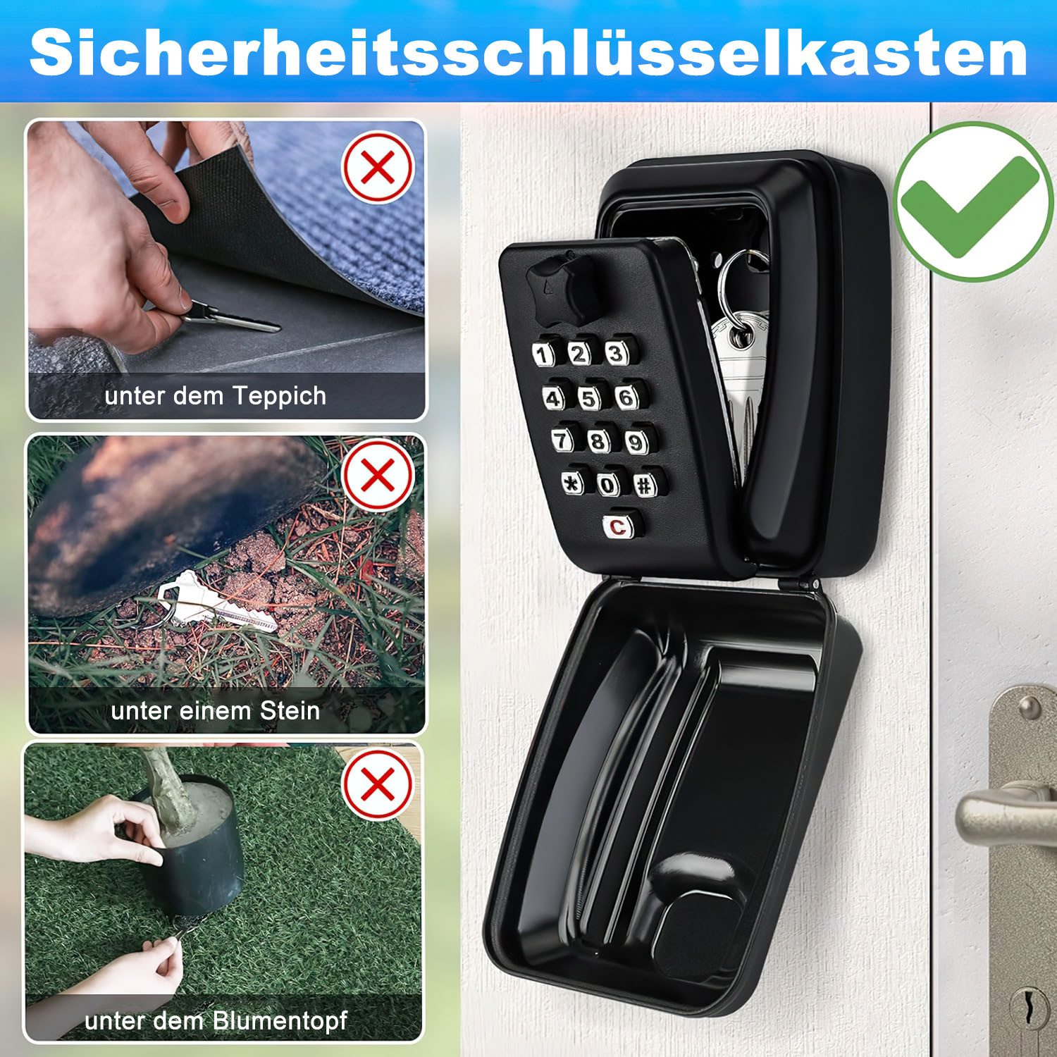 Refined Living Schlüsseltresor Groß Haustür Schlüsselsafe außen mit 12‑stellig Robustes Wasserdicht (Schlüsselkasten Wandmontage Schlüsseltresor außen Notschlüs – Bild 4 von 5