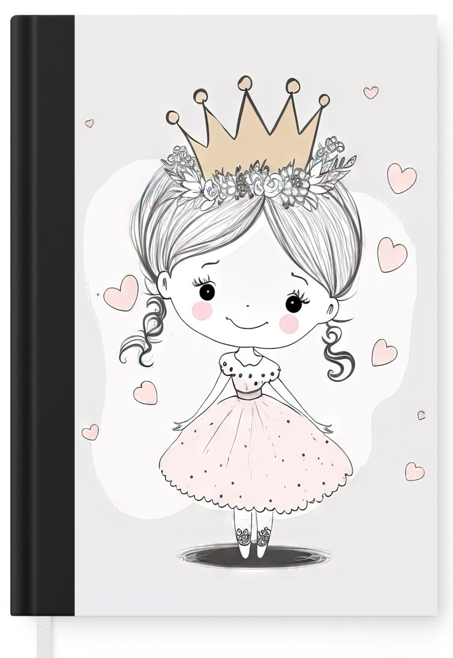 - Notizbuch - - Seiten, Prinzessin Mädchen, - Krone Blumen 98 Tagebuch, MuchoWow Herzen Merkzettel, Journal, A5, Haushaltsbuch Notizheft,