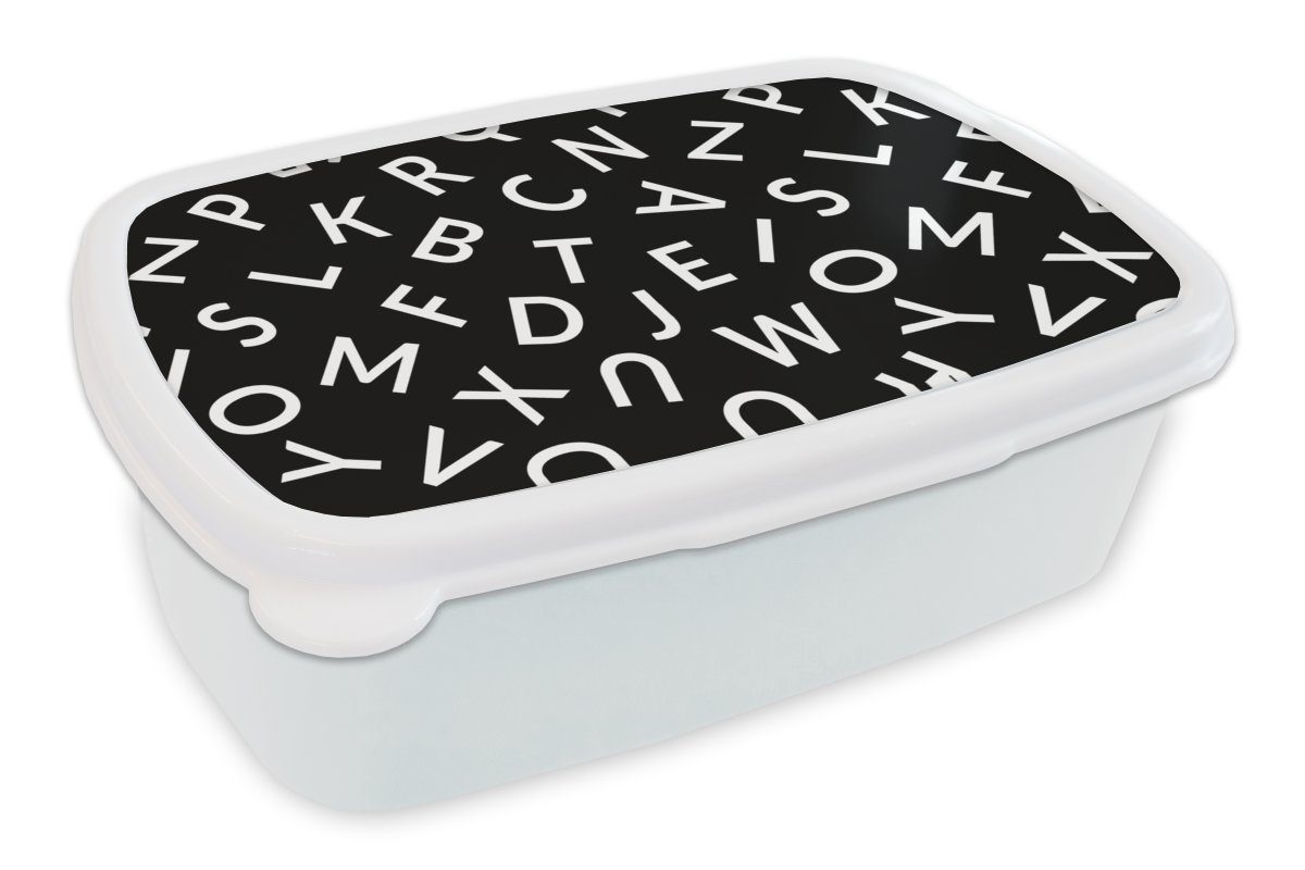 MuchoWow Lunchbox Buchstaben - Muster - Schwarz - Weiß, Kunststoff, (2-tlg), Brotbox für Kinder und Erwachsene, Brotdose, für Jungs und Mädchen