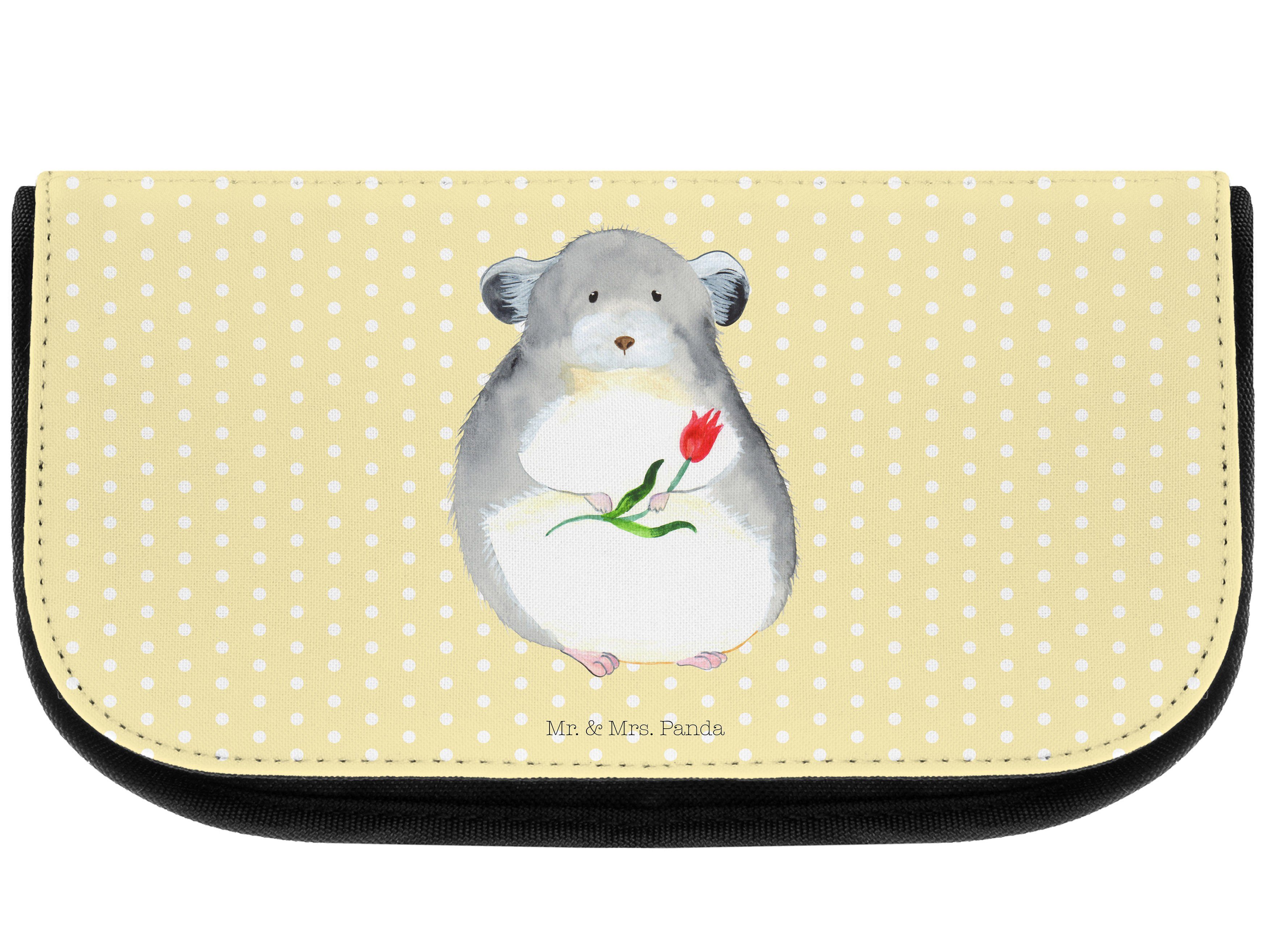 Mr. & Mrs. Panda Kosmetiktasche Chinchilla mit Blume - Gelb Pastell - Geschenk, Schminktasche, Glückl (1-tlg)