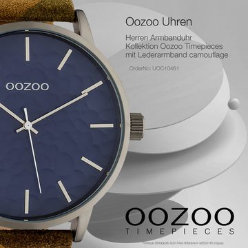 OOZOO Quarzuhr Oozoo Herren Armbanduhr Timepieces Analog, (Analoguhr), Herrenuhr rund, extra groß (ca. 48mm), Lederarmband camouflage, gelb